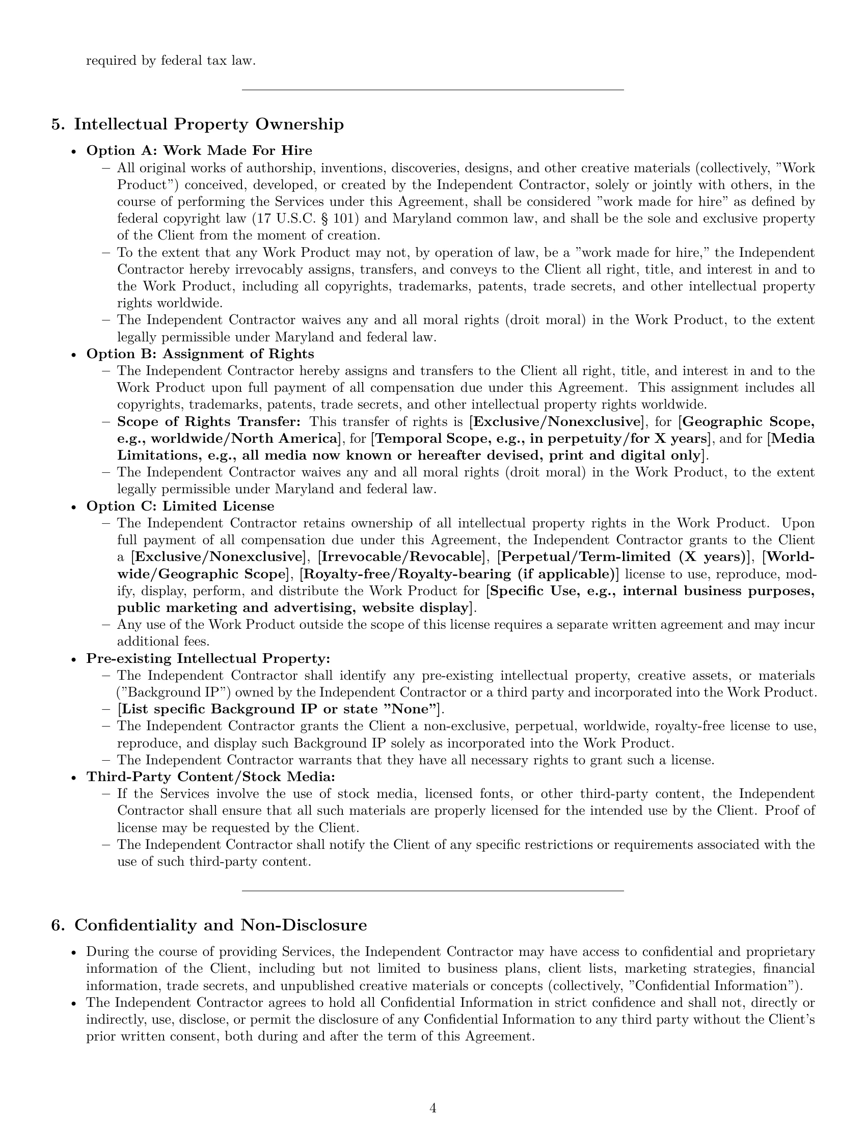 Preview page 4 of Pro Maryland creative independent contractor agreement template