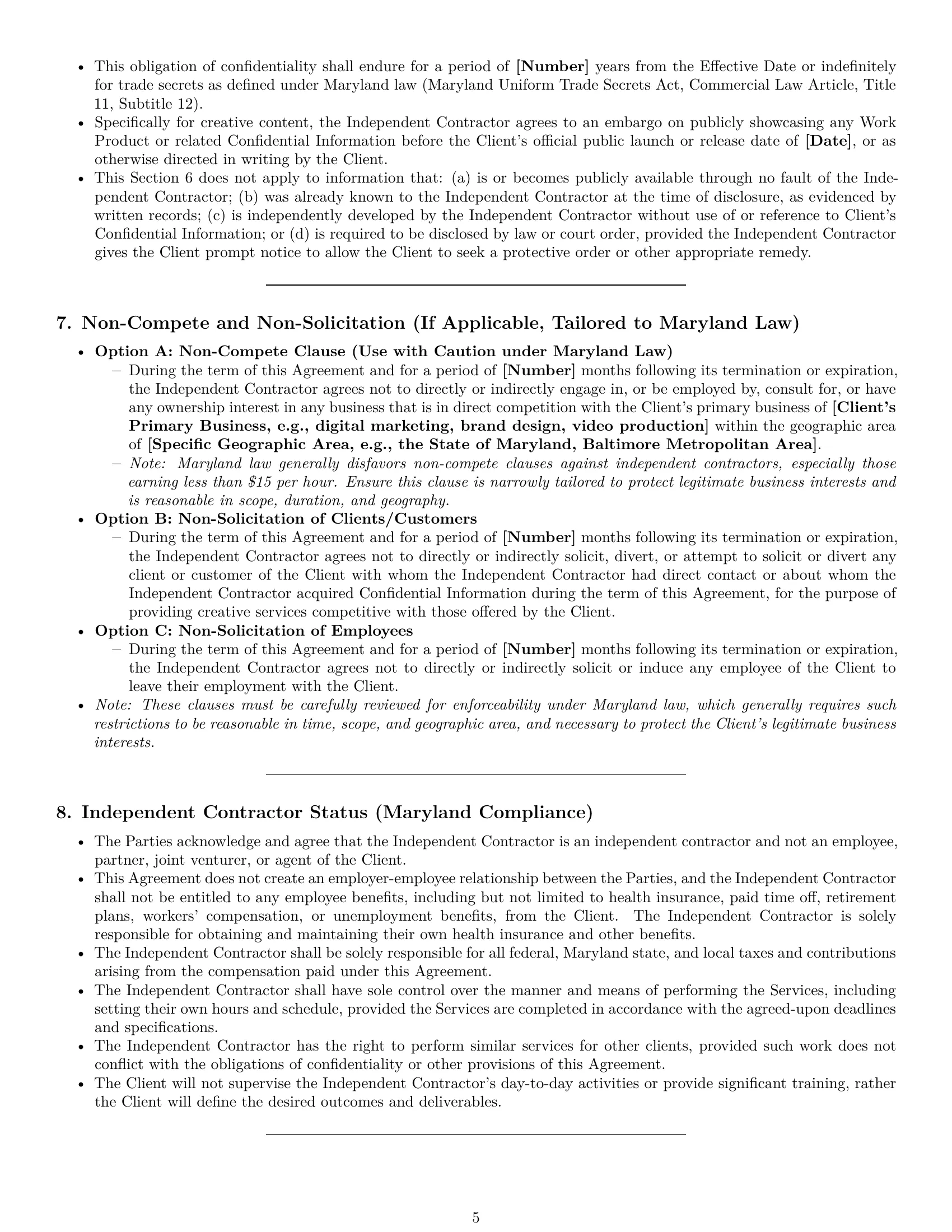 Preview page 5 of Pro Maryland creative independent contractor agreement template