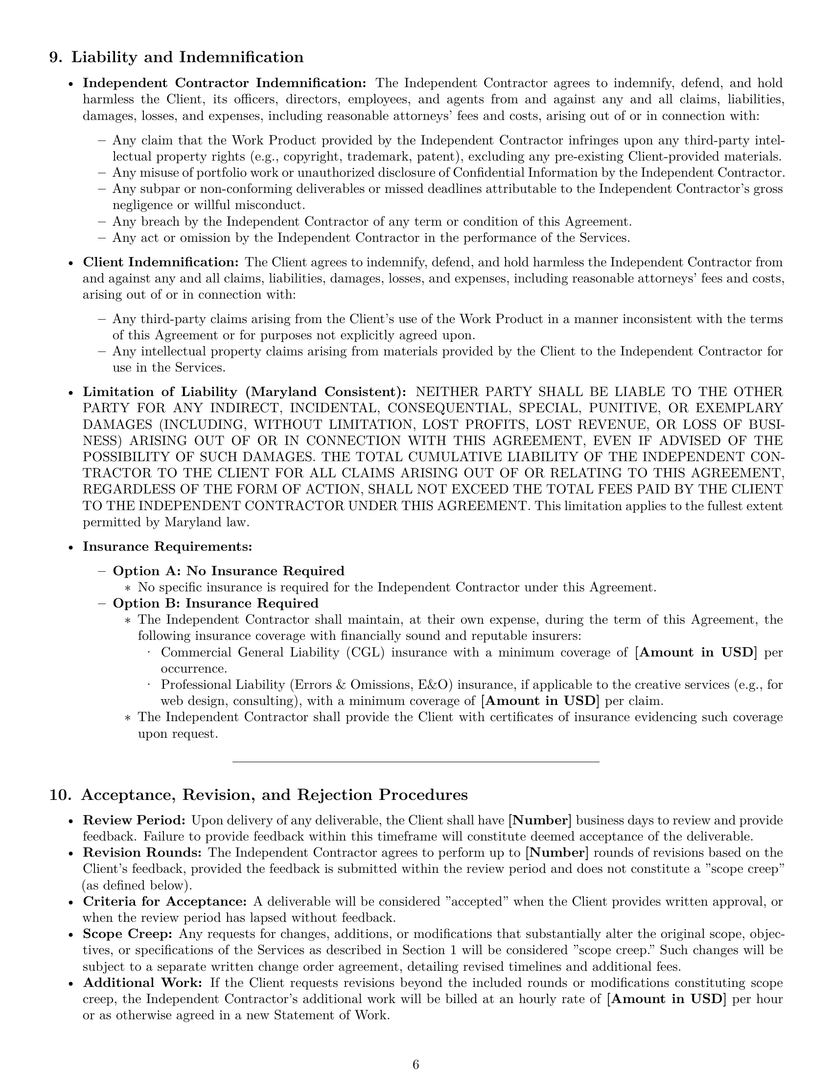 Preview page 6 of Pro Maryland creative independent contractor agreement template