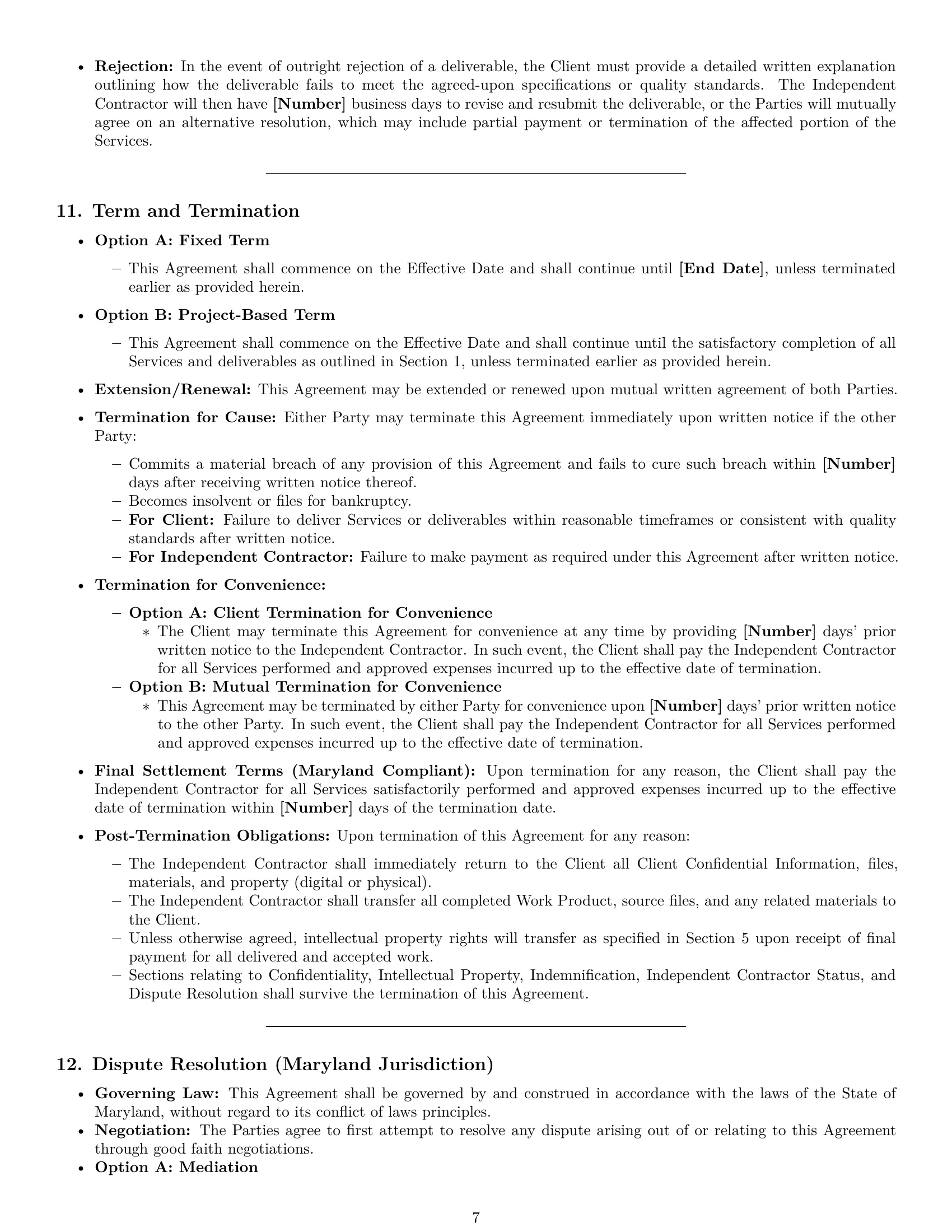 Preview page 7 of Pro Maryland creative independent contractor agreement template