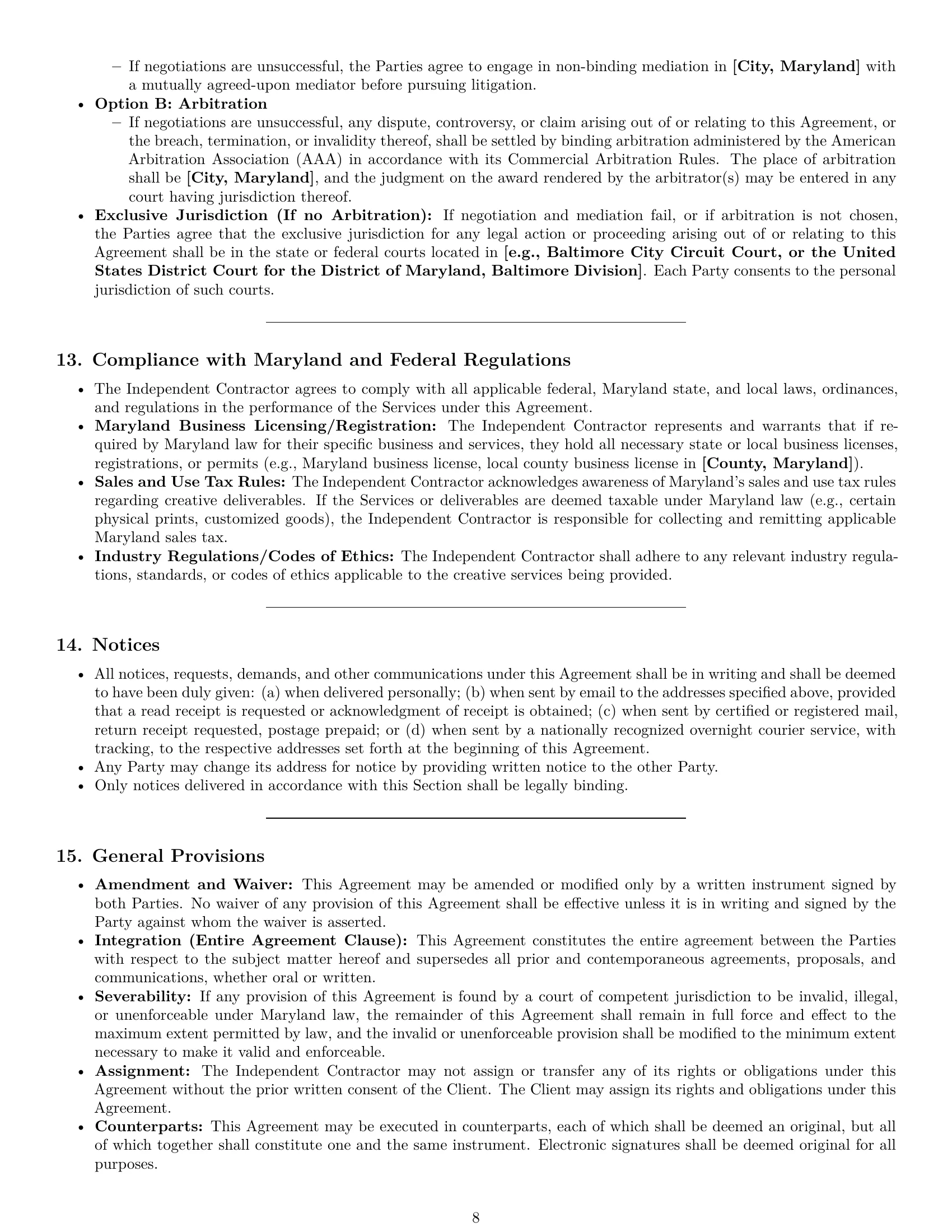 Preview page 8 of Pro Maryland creative independent contractor agreement template