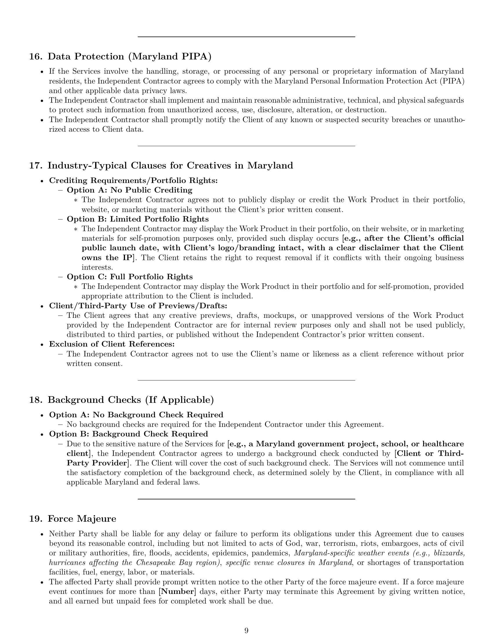 Preview page 9 of Pro Maryland creative independent contractor agreement template