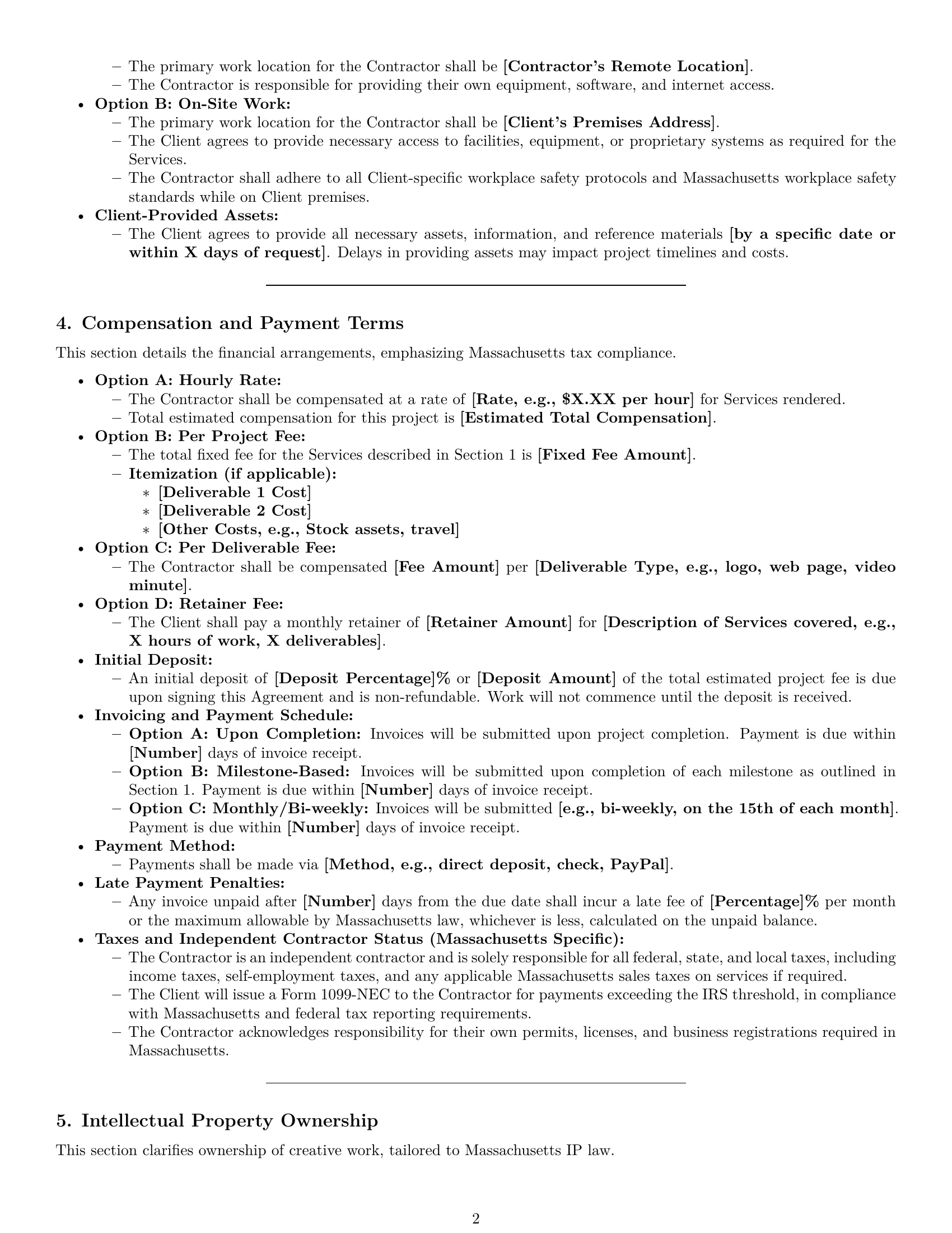 Preview page 2 of Pro Massachusetts creative independent contractor agreement template