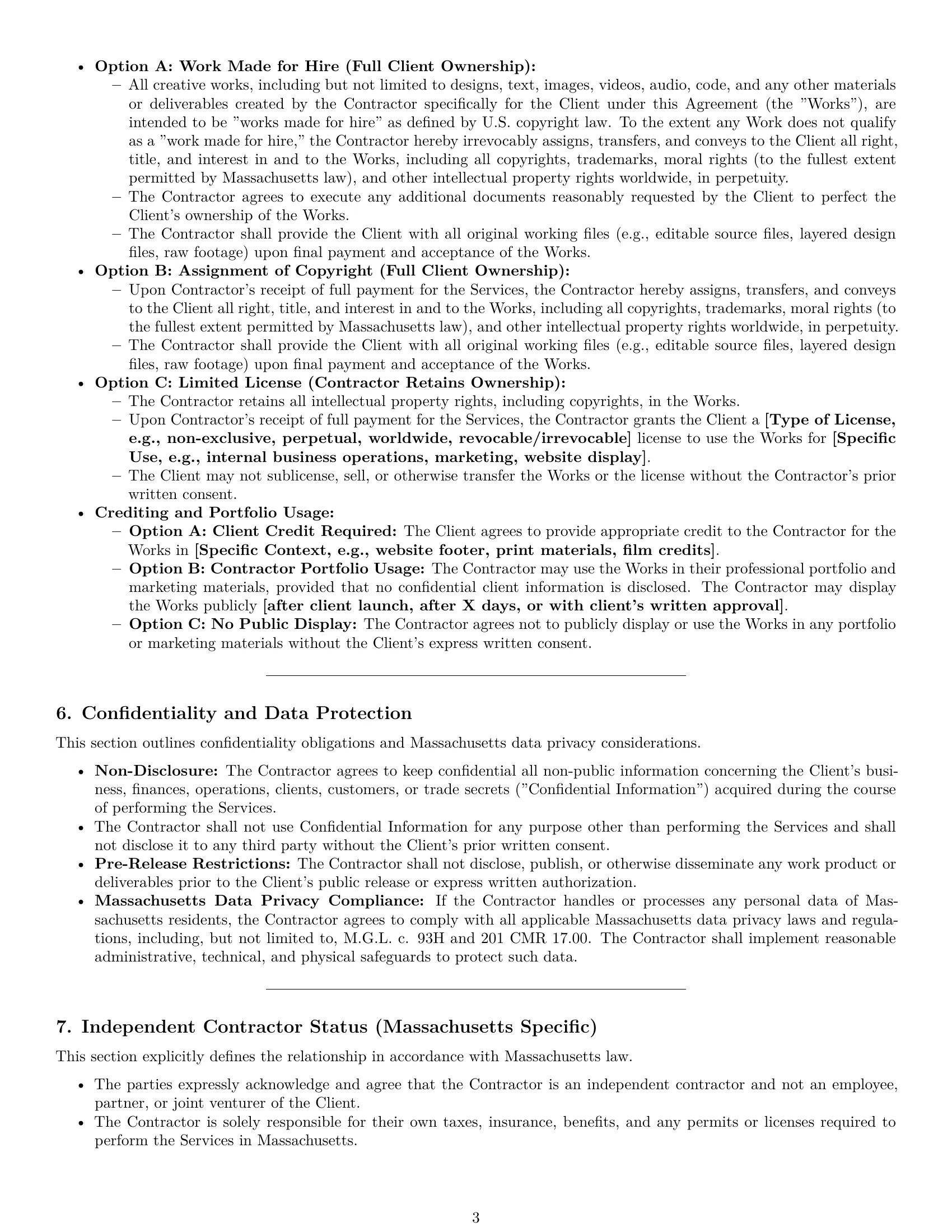 Preview page 3 of Pro Massachusetts creative independent contractor agreement template