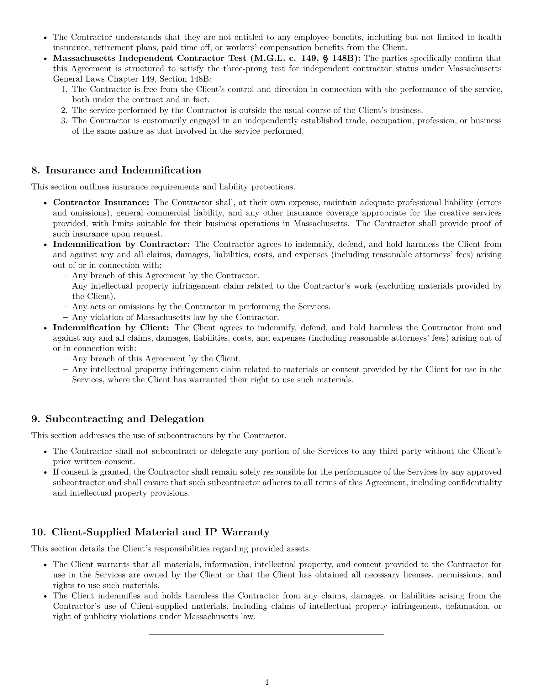 Preview page 4 of Pro Massachusetts creative independent contractor agreement template