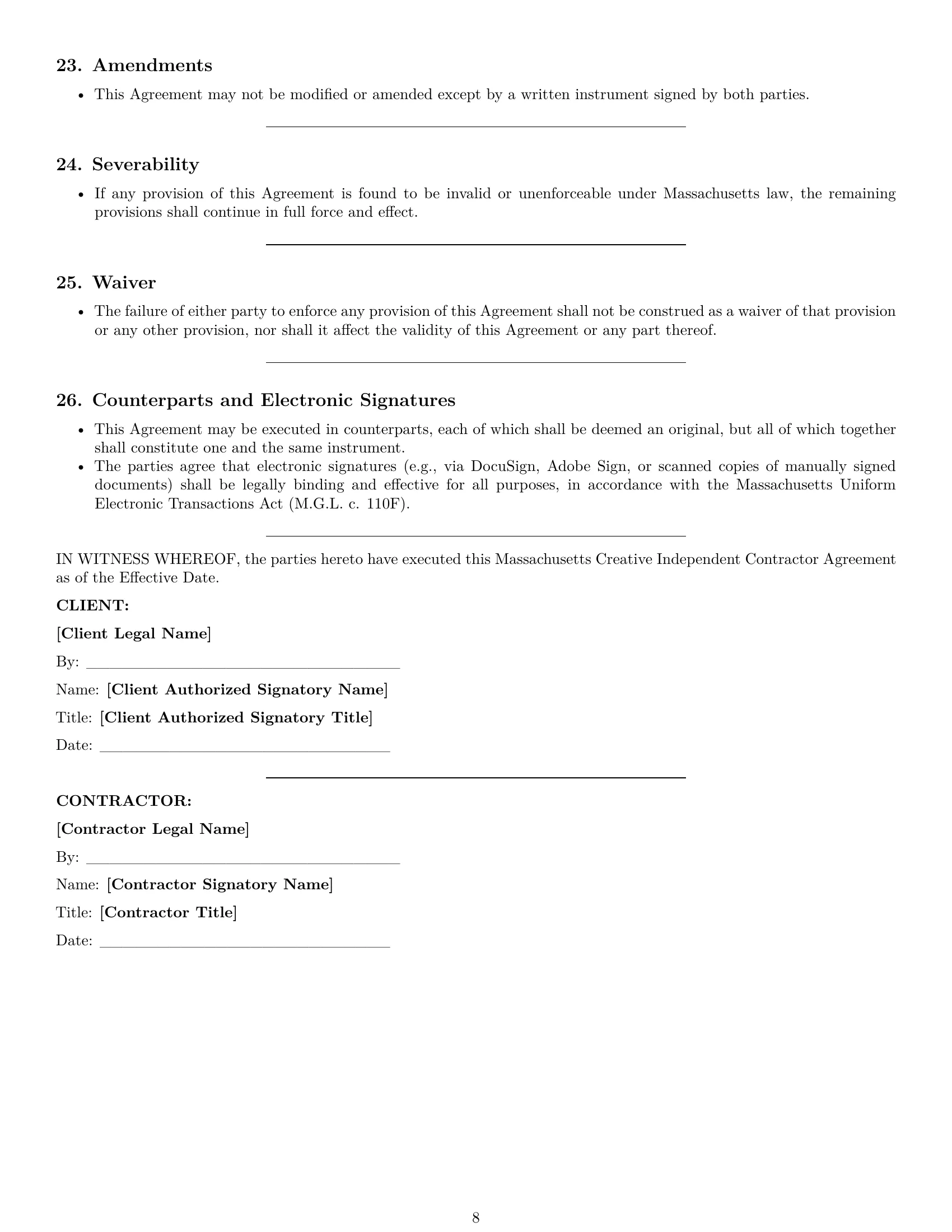 Preview page 8 of Pro Massachusetts creative independent contractor agreement template