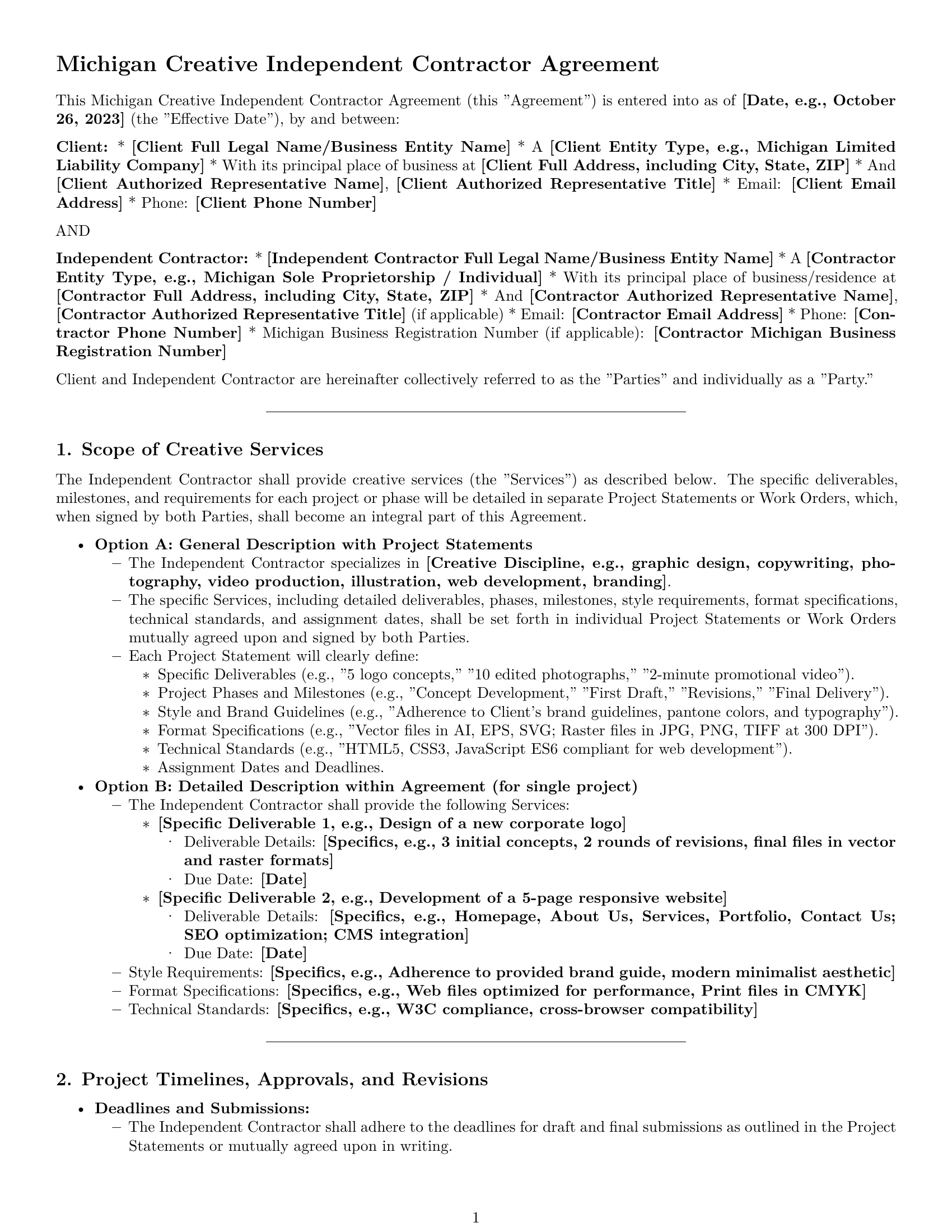 Preview page 1 of Pro Michigan creative independent contractor agreement template