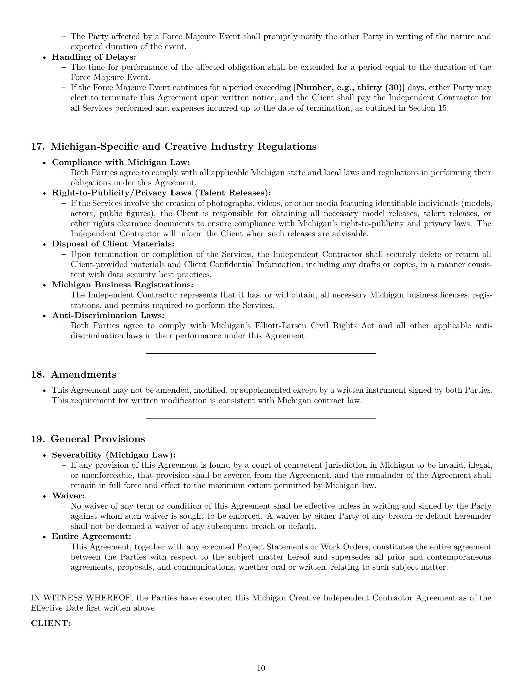 Preview page 10 of Pro Michigan creative independent contractor agreement template