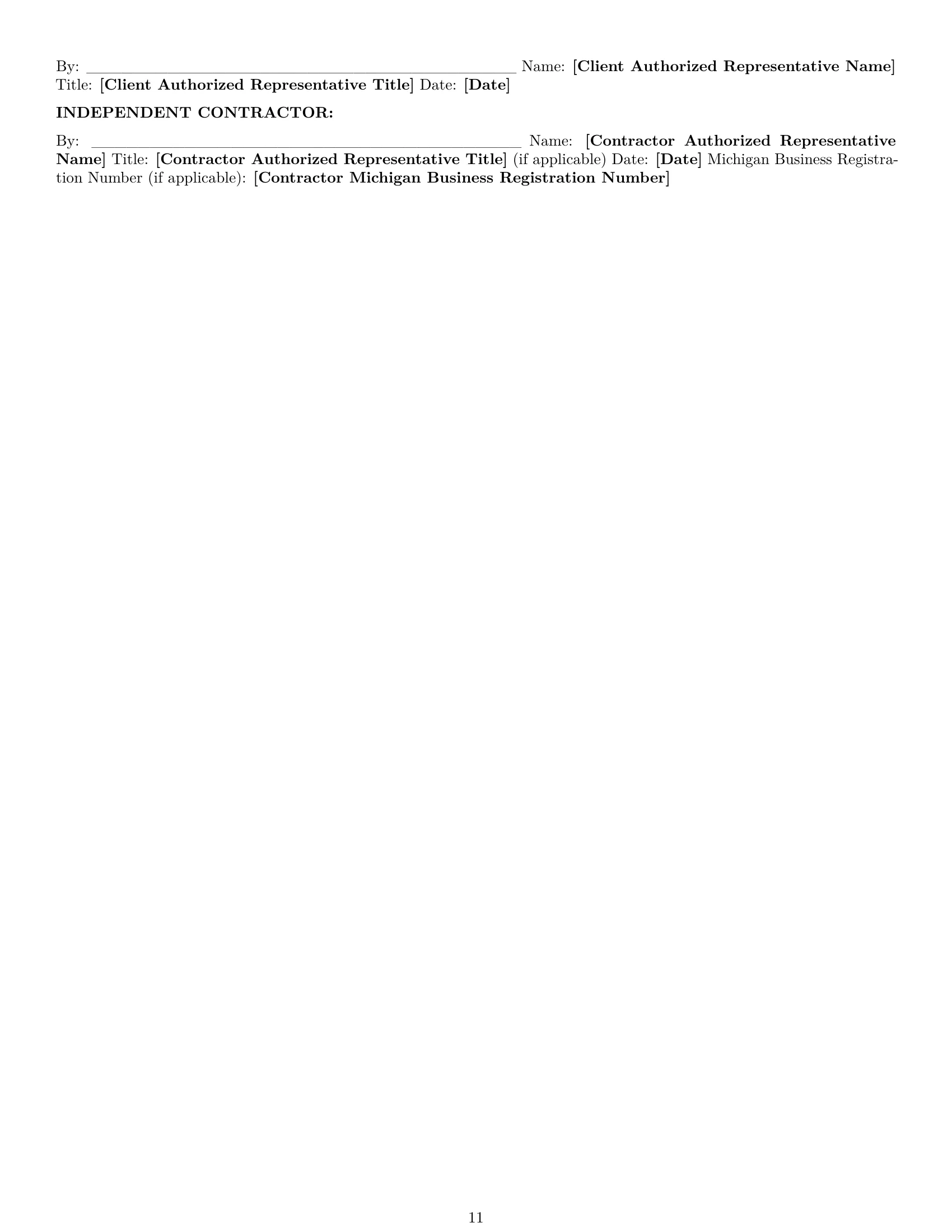 Preview page 11 of Pro Michigan creative independent contractor agreement template