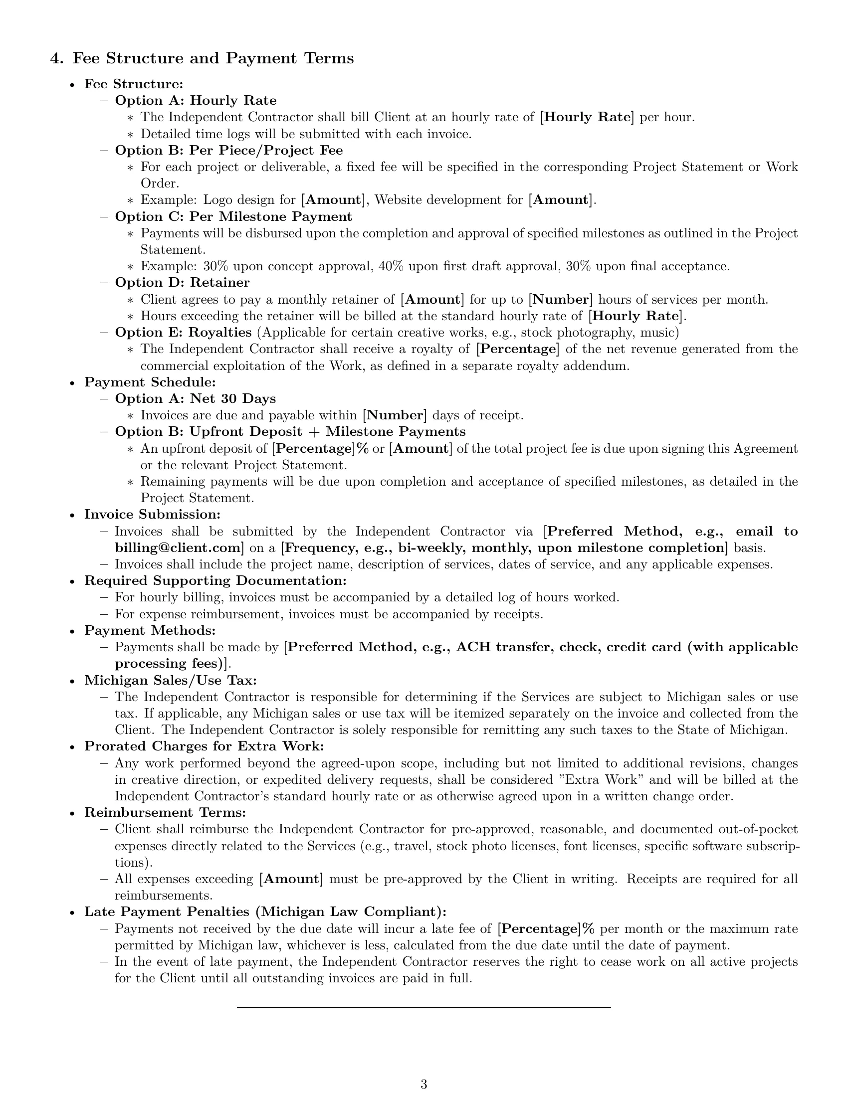 Preview page 3 of Pro Michigan creative independent contractor agreement template