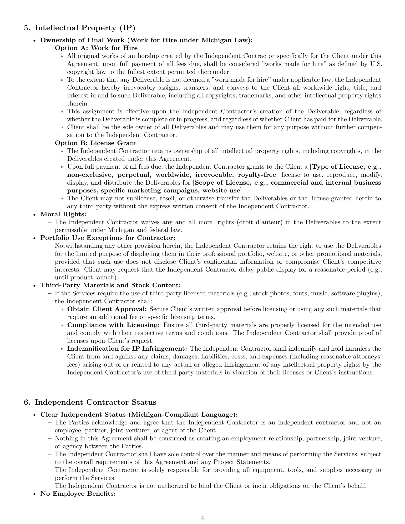 Preview page 4 of Pro Michigan creative independent contractor agreement template