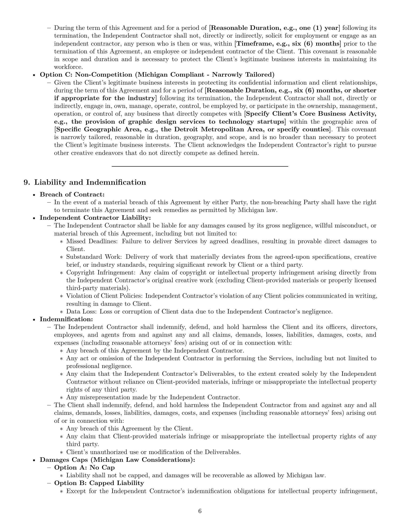 Preview page 6 of Pro Michigan creative independent contractor agreement template