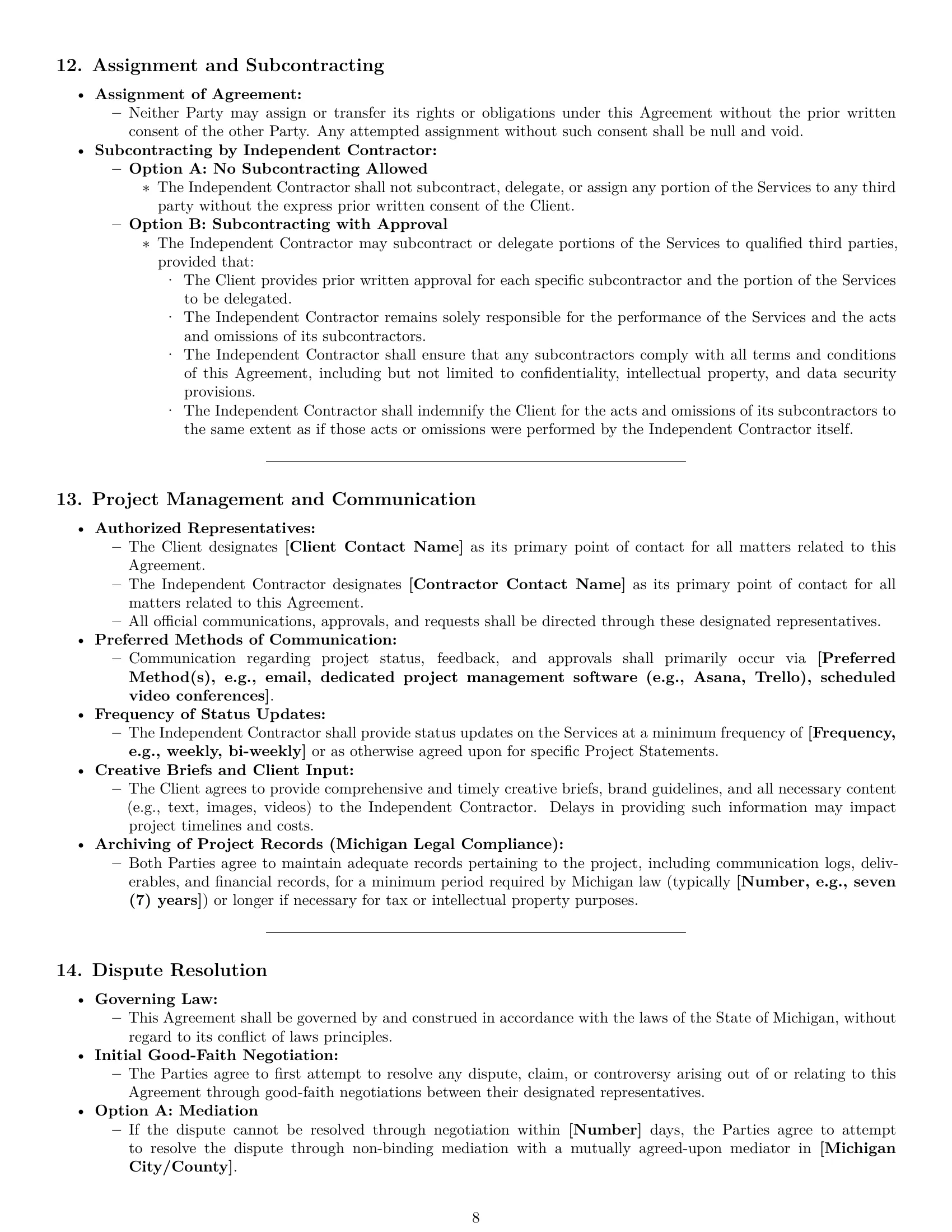 Preview page 8 of Pro Michigan creative independent contractor agreement template