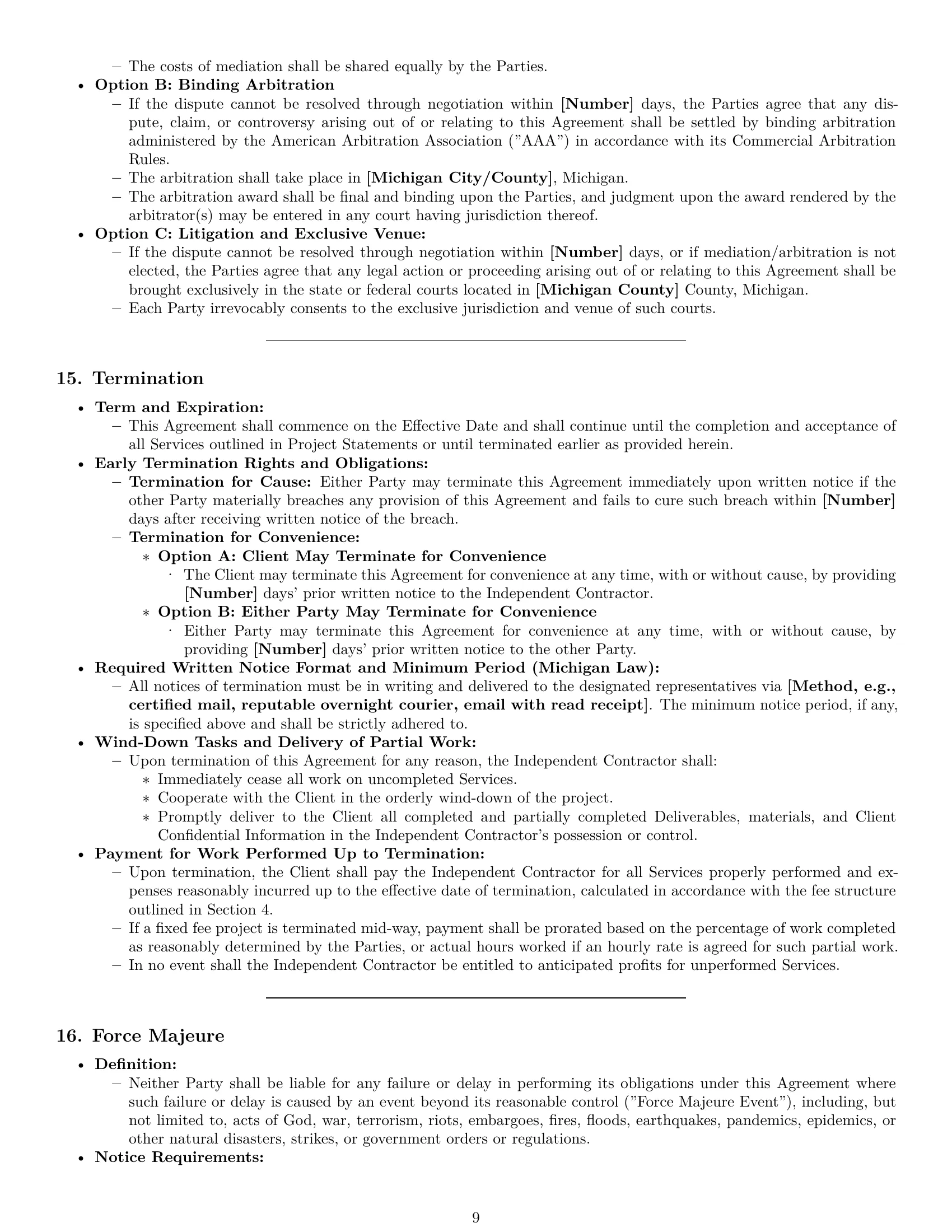 Preview page 9 of Pro Michigan creative independent contractor agreement template