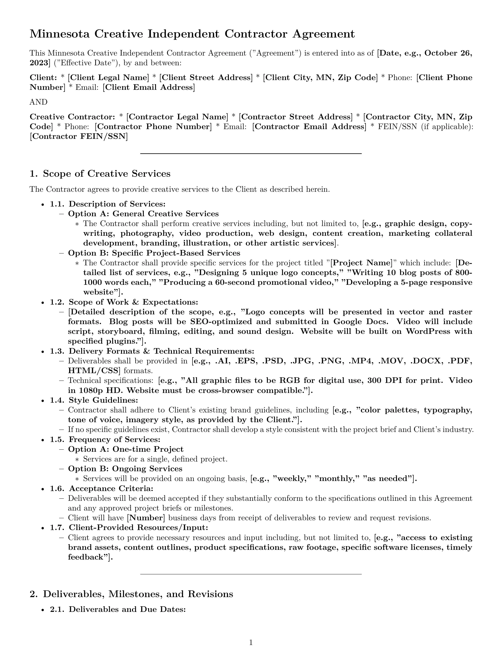 Preview page 1 of Pro Minnesota creative independent contractor agreement template