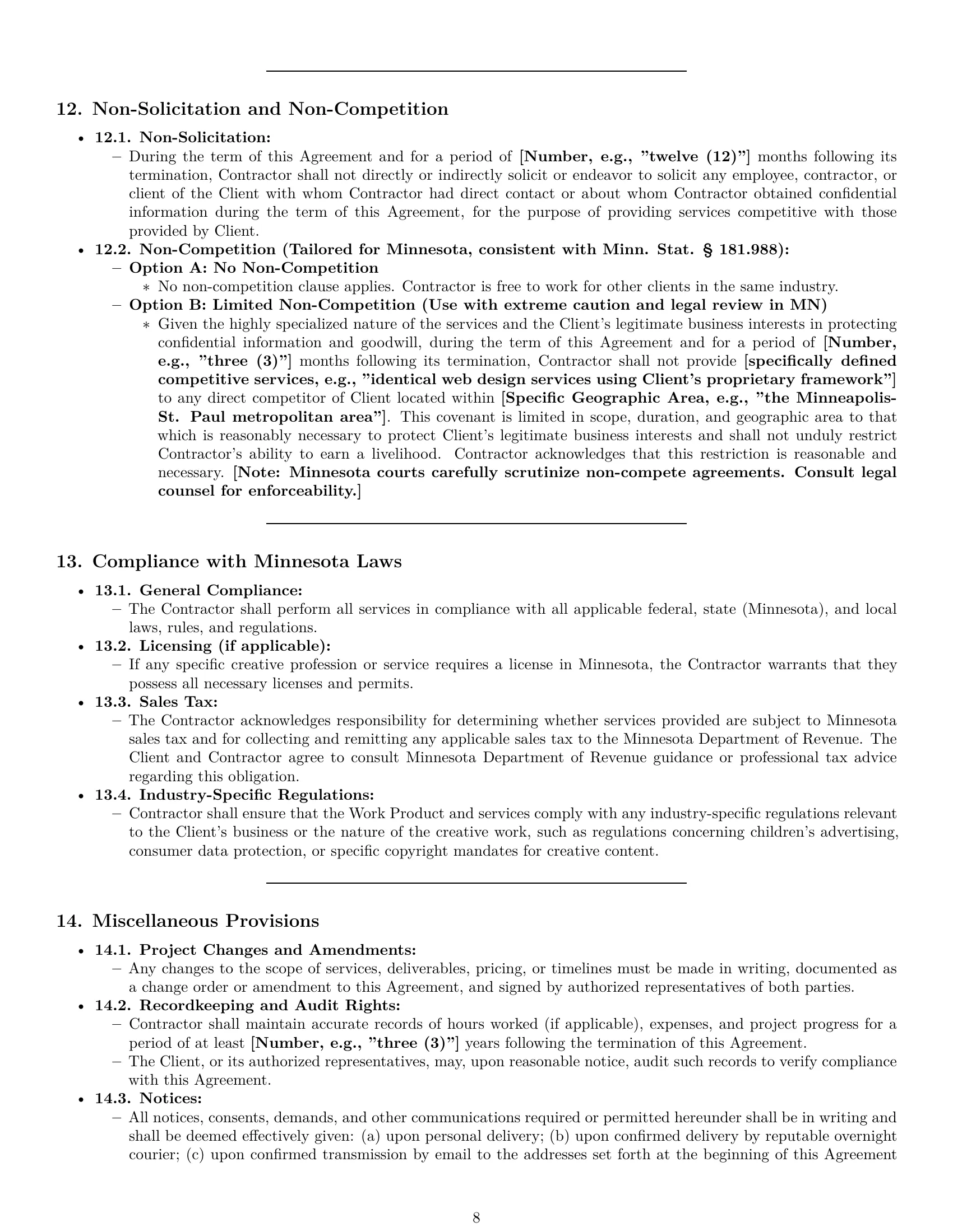 Preview page 8 of Pro Minnesota creative independent contractor agreement template
