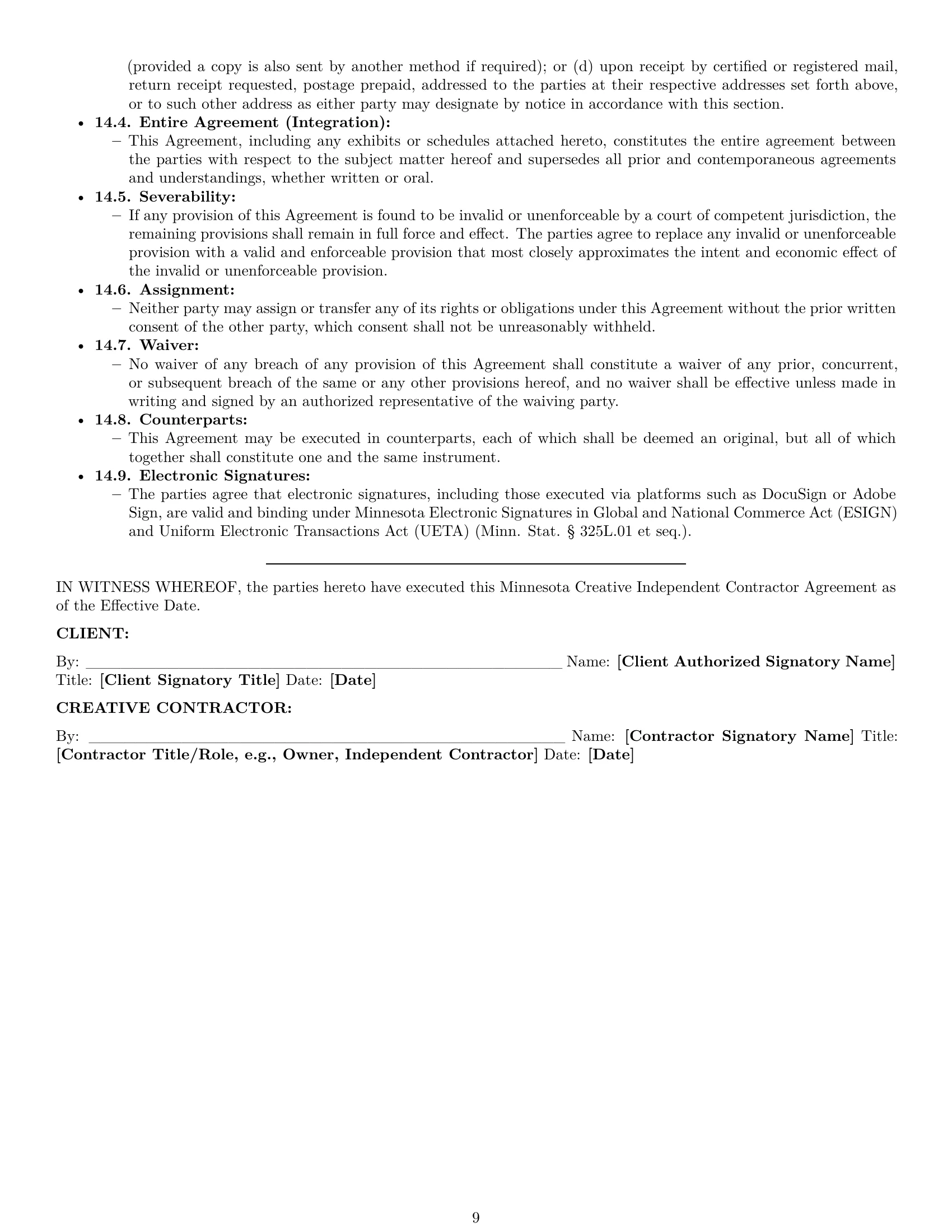 Preview page 9 of Pro Minnesota creative independent contractor agreement template