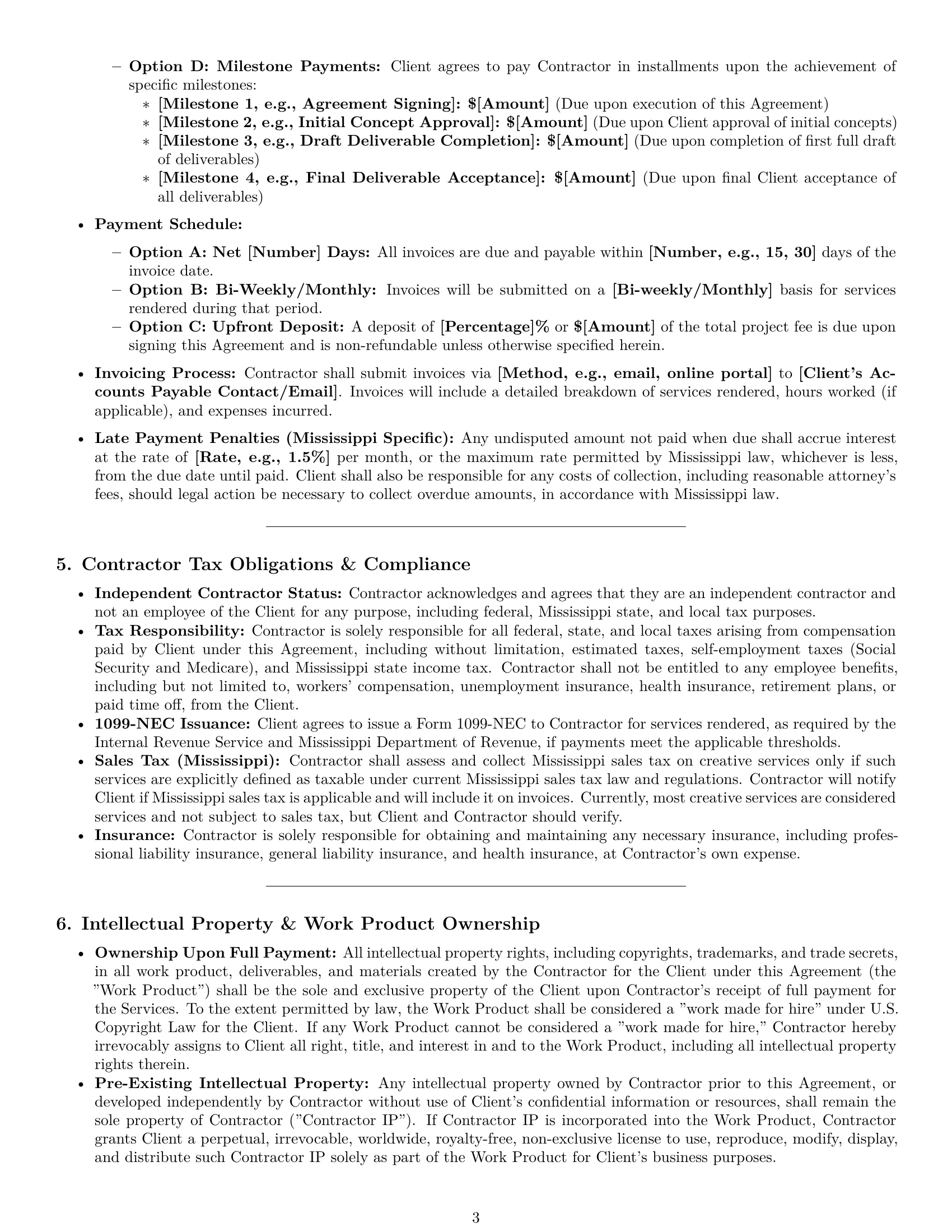 Preview page 3 of Pro Mississippi creative independent contractor agreement template