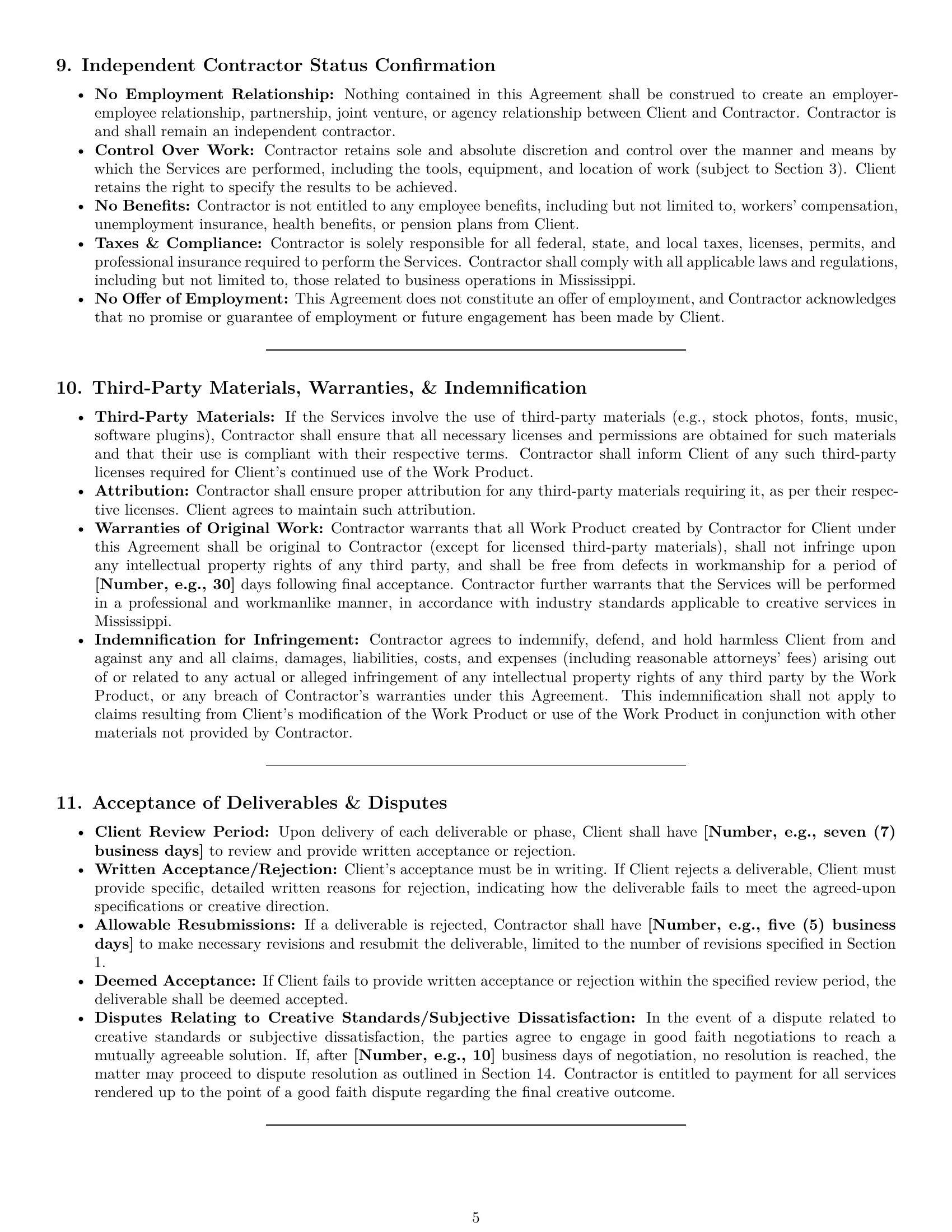 Preview page 5 of Pro Mississippi creative independent contractor agreement template