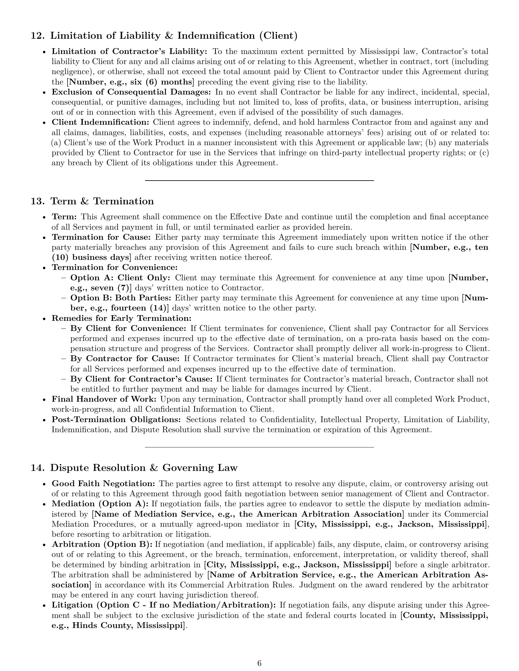 Preview page 6 of Pro Mississippi creative independent contractor agreement template