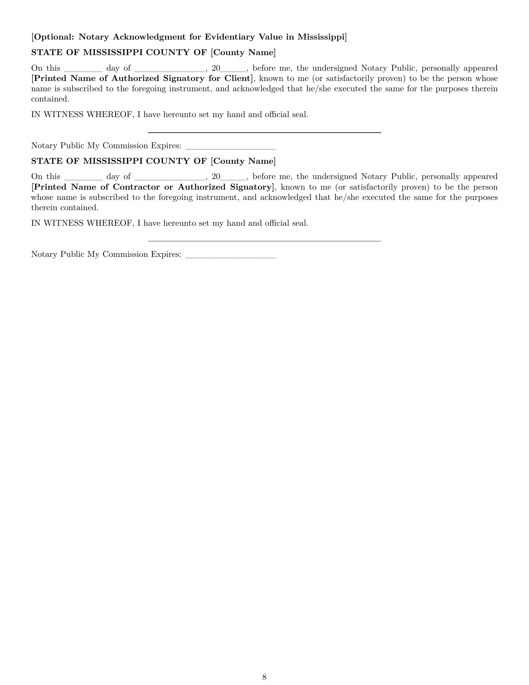 Preview page 8 of Pro Mississippi creative independent contractor agreement template
