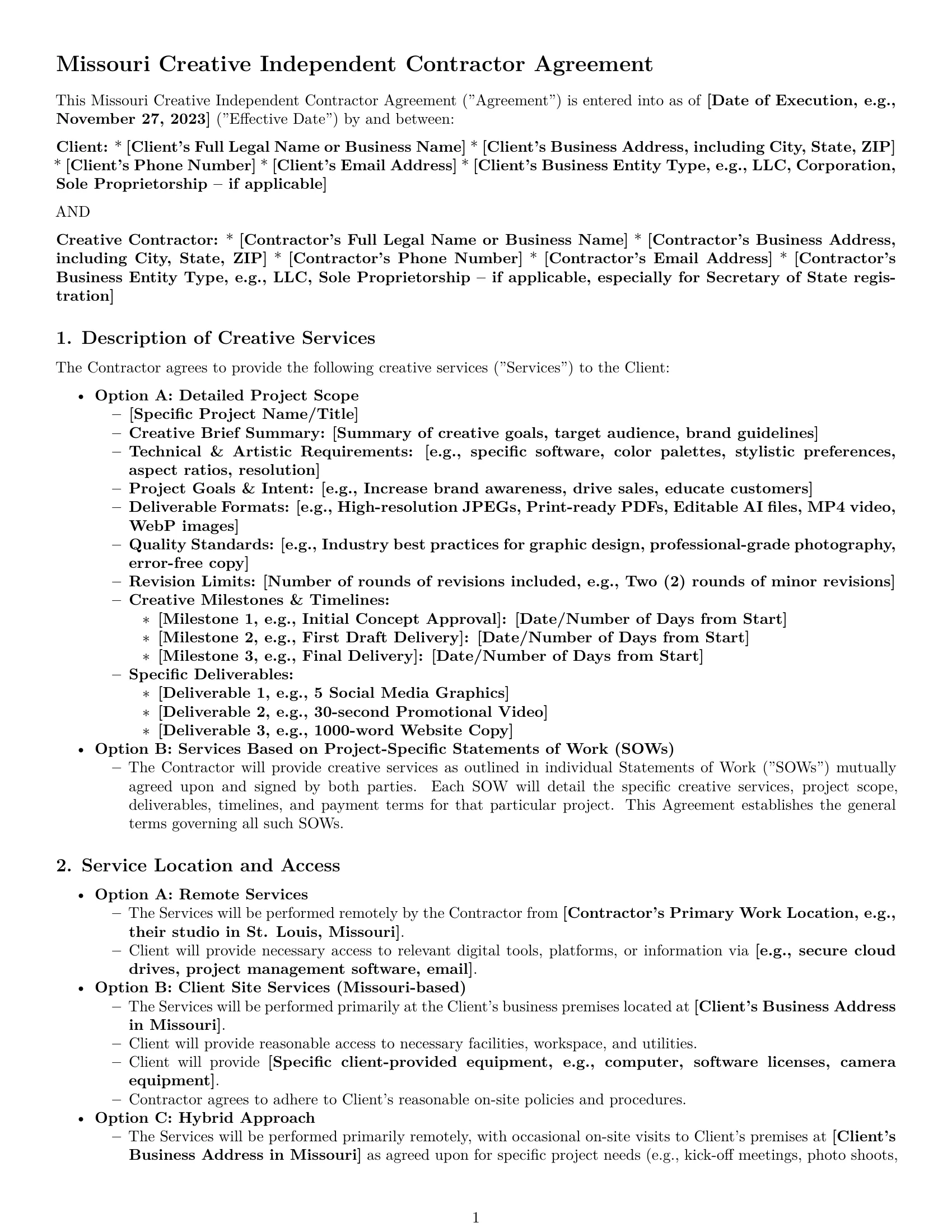 Preview page 1 of Pro Missouri creative independent contractor agreement template
