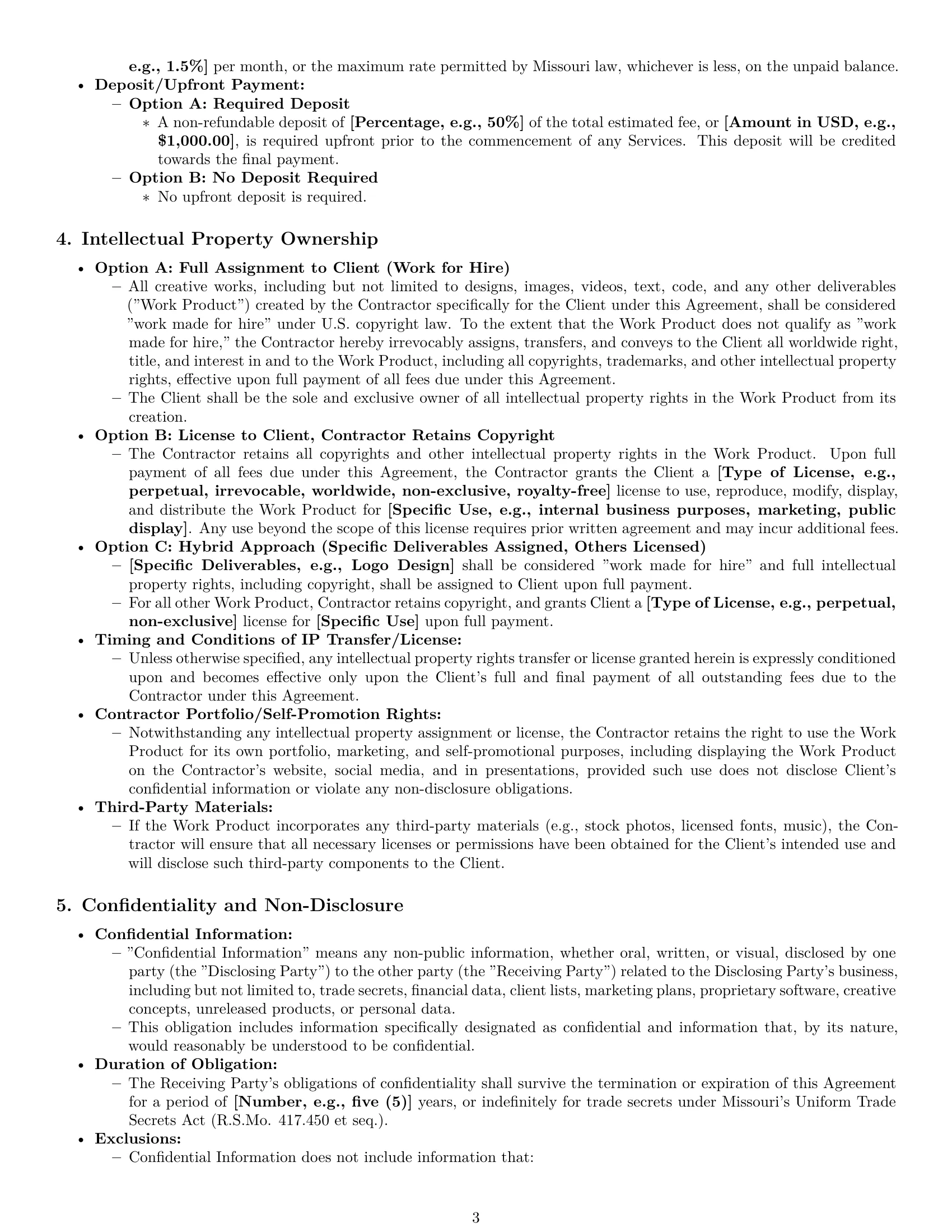 Preview page 3 of Pro Missouri creative independent contractor agreement template
