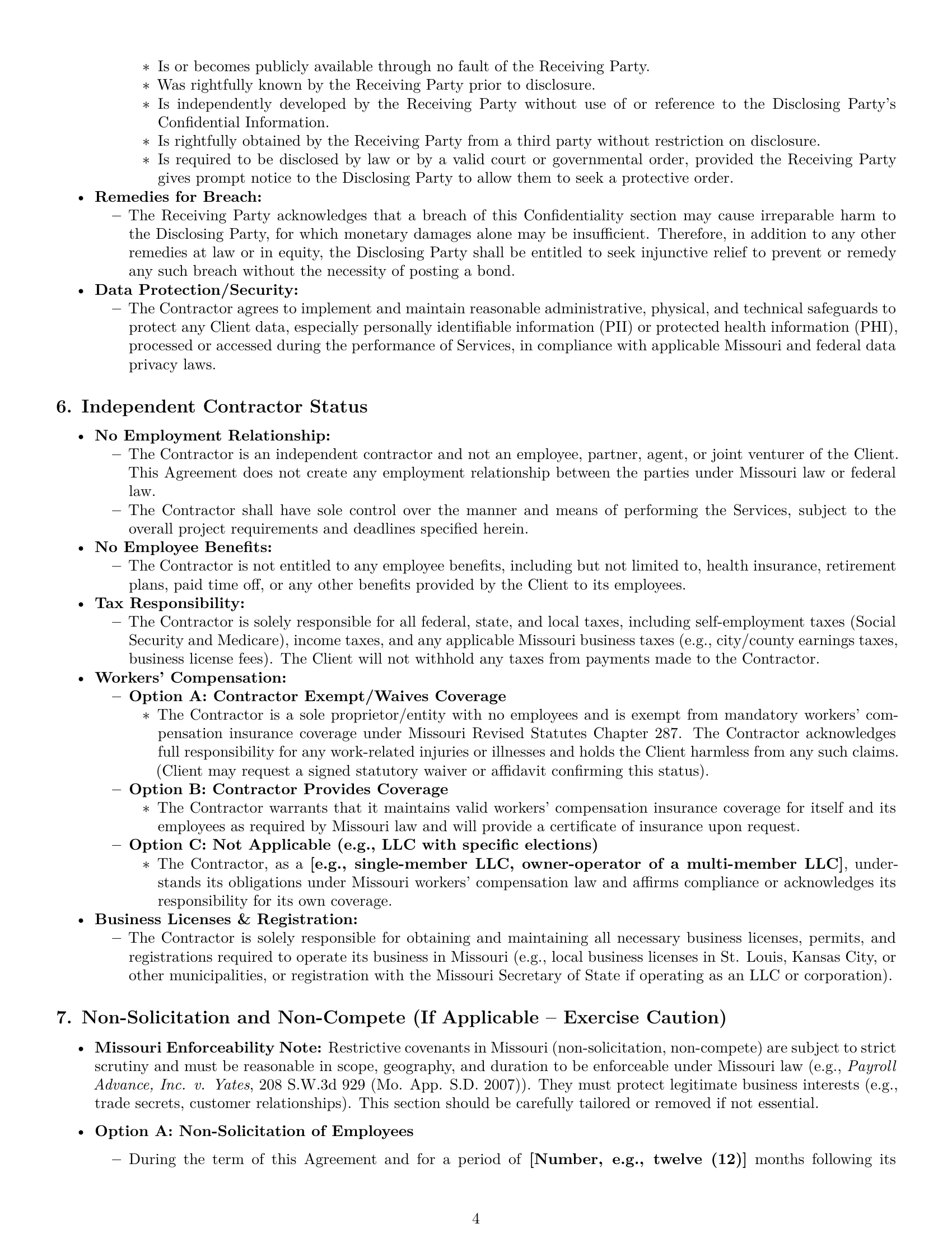 Preview page 4 of Pro Missouri creative independent contractor agreement template