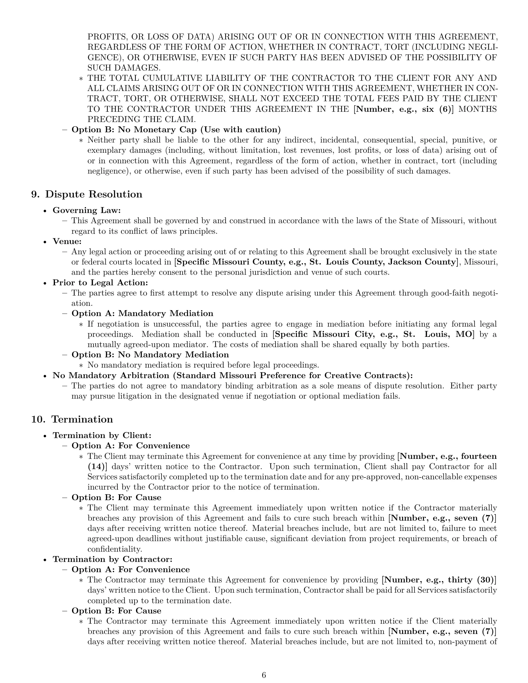 Preview page 6 of Pro Missouri creative independent contractor agreement template