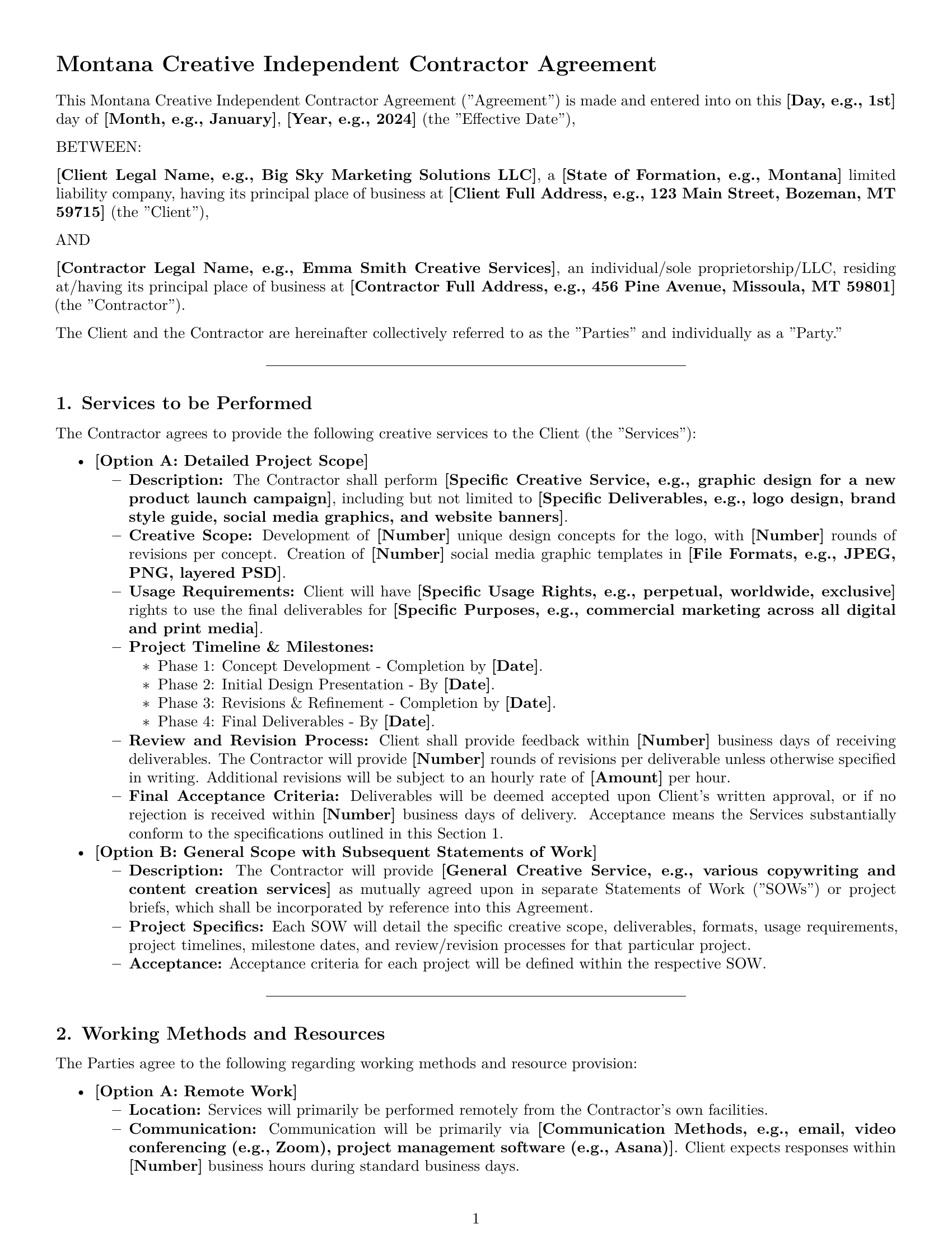 Preview page 1 of Pro Montana creative independent contractor agreement template