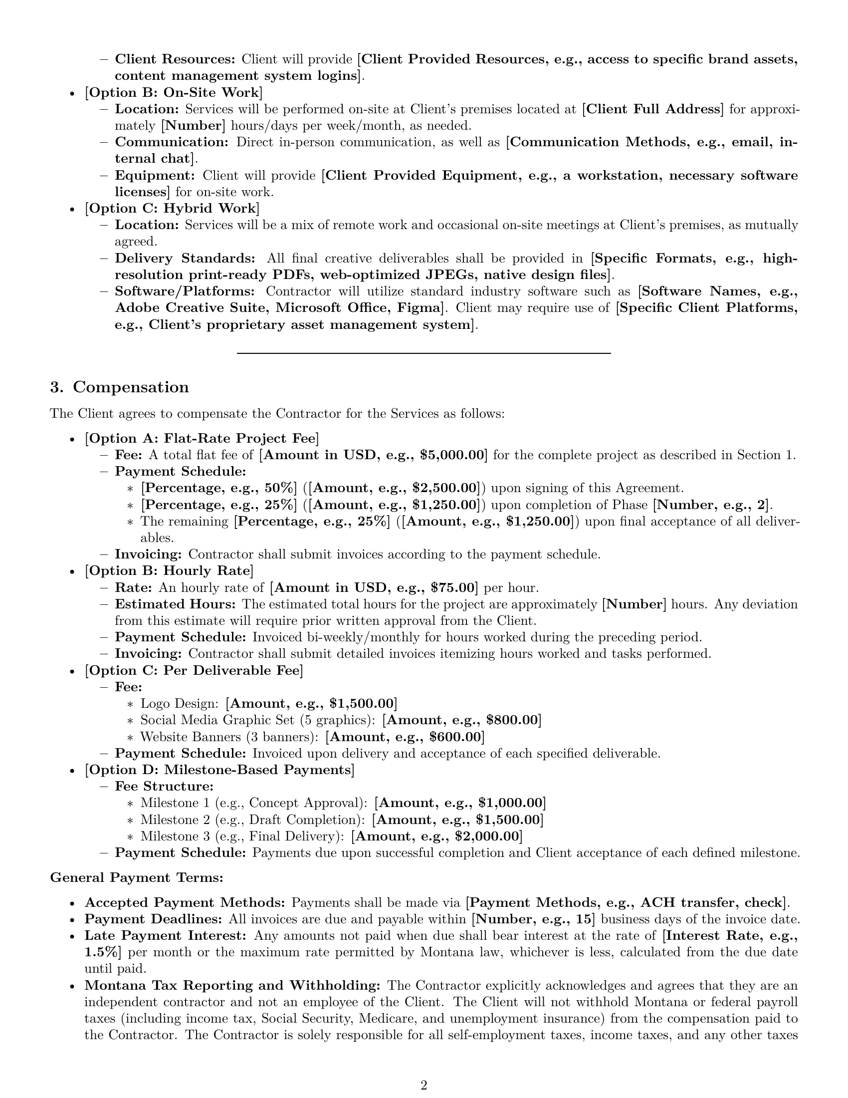 Preview page 2 of Pro Montana creative independent contractor agreement template