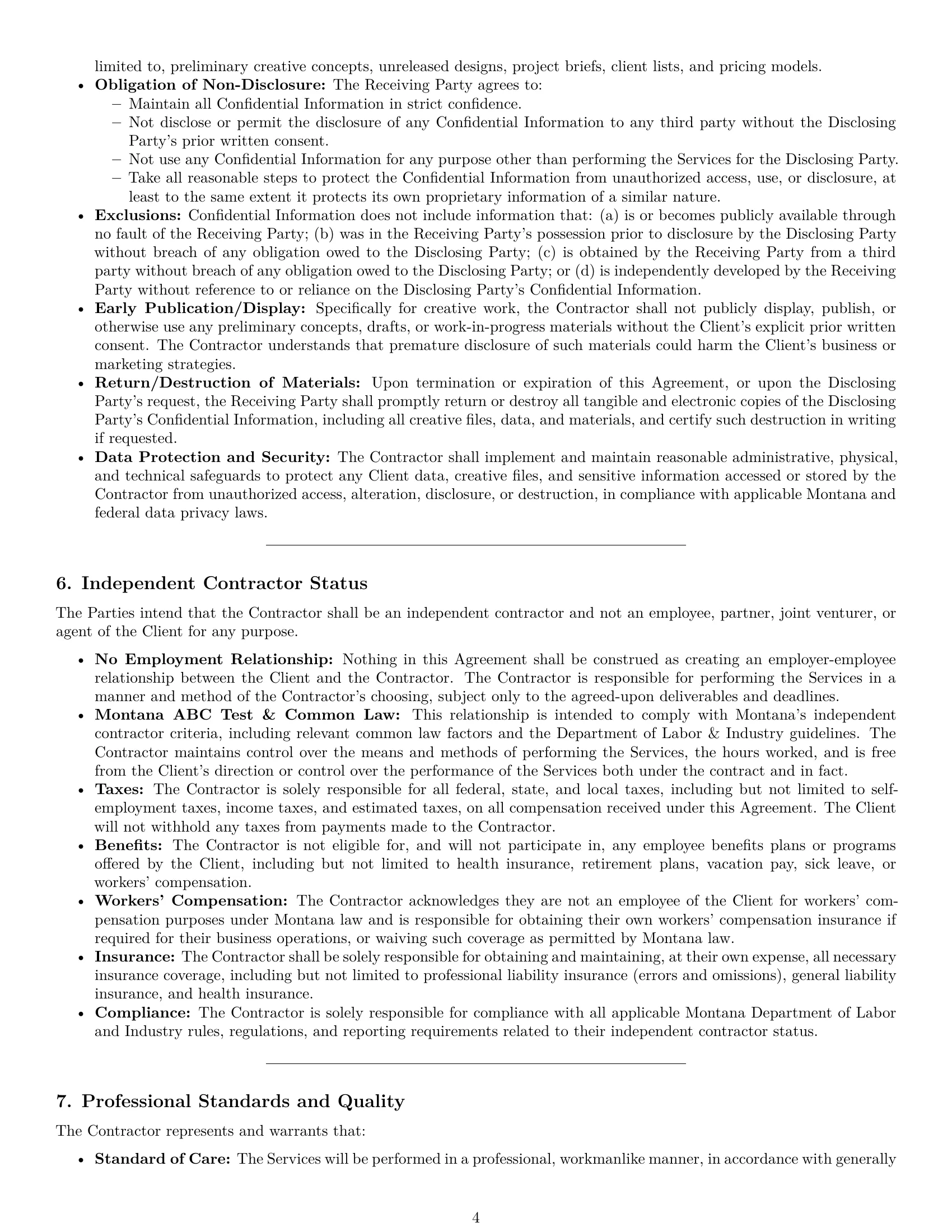 Preview page 4 of Pro Montana creative independent contractor agreement template