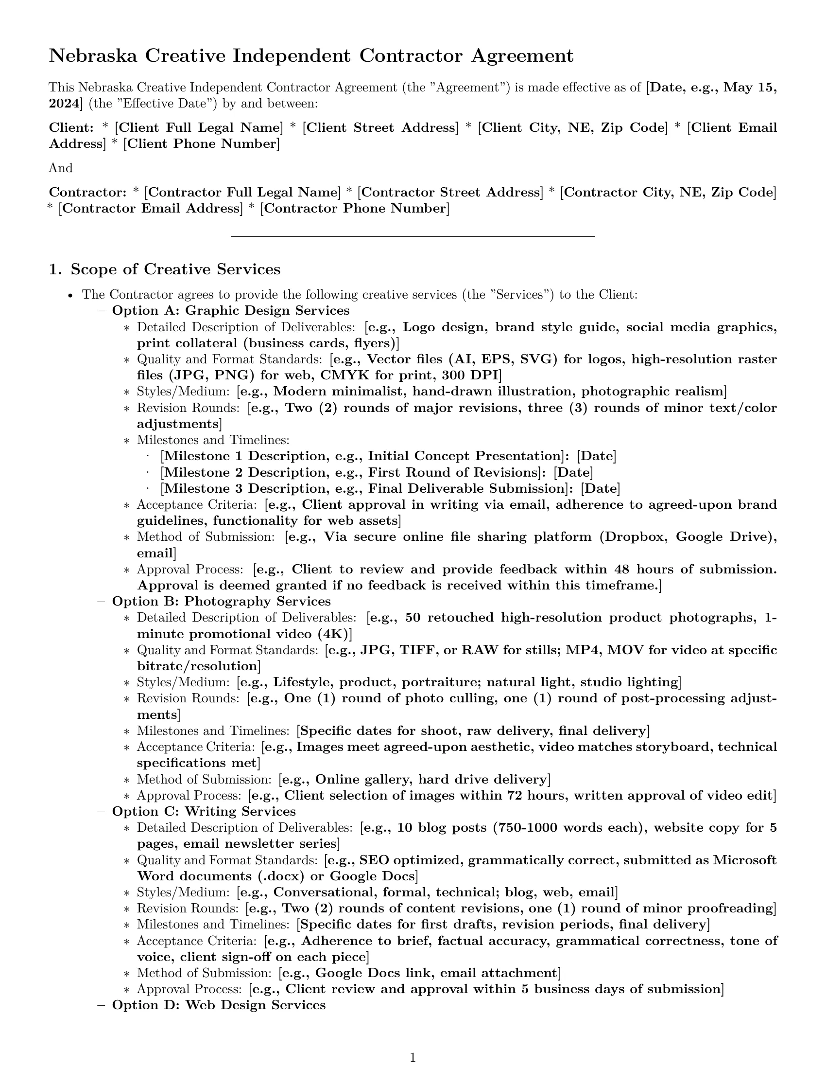 Preview page 1 of Pro Nebraska creative independent contractor agreement template