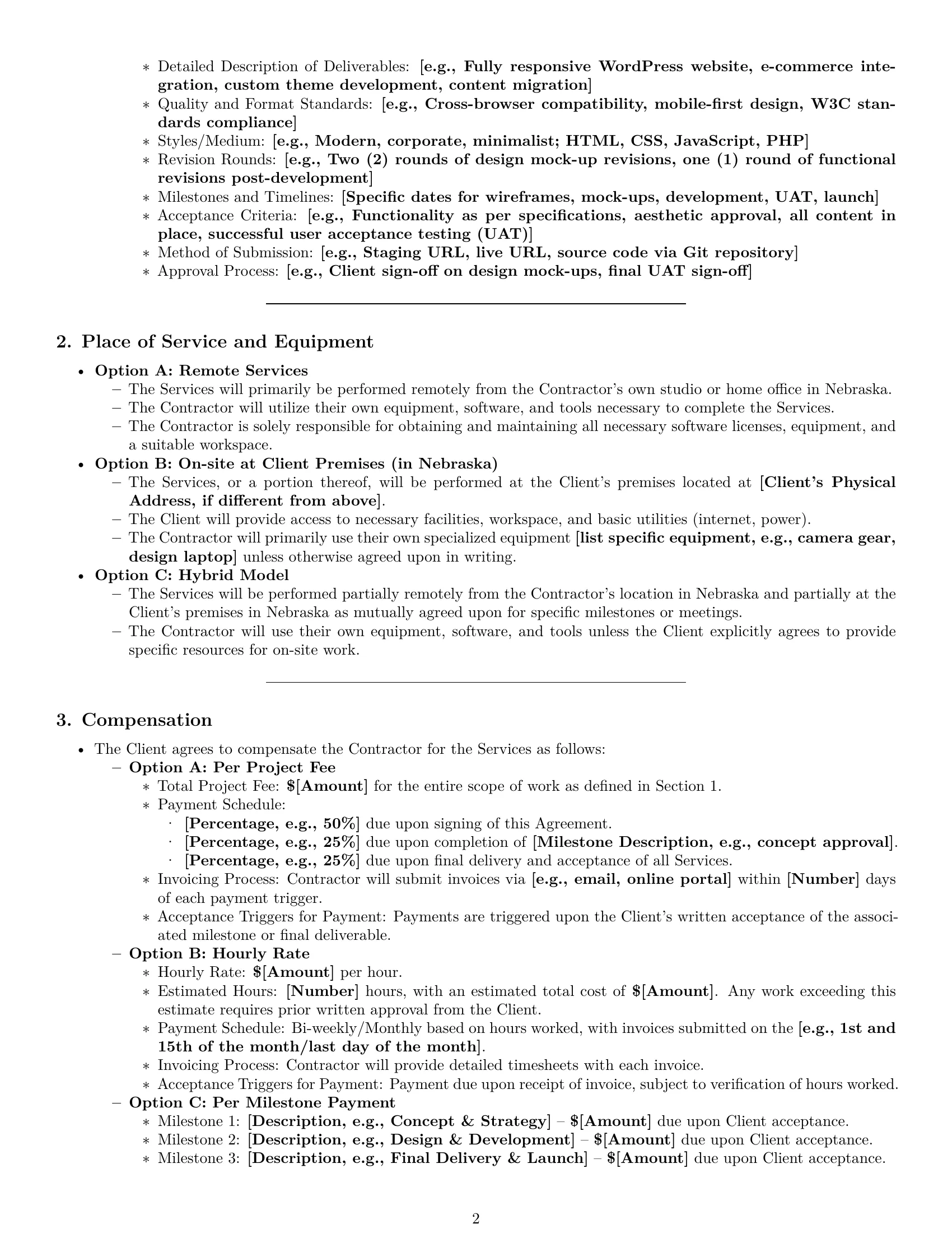 Preview page 2 of Pro Nebraska creative independent contractor agreement template