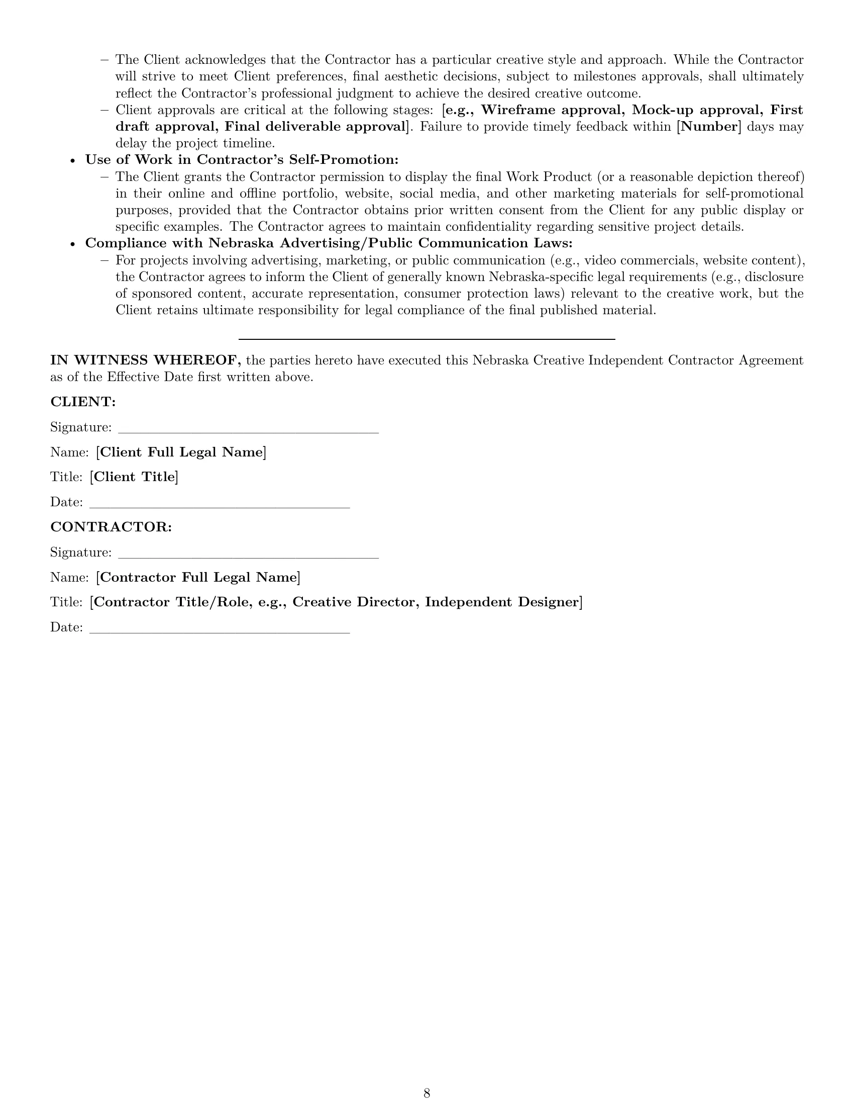 Preview page 8 of Pro Nebraska creative independent contractor agreement template