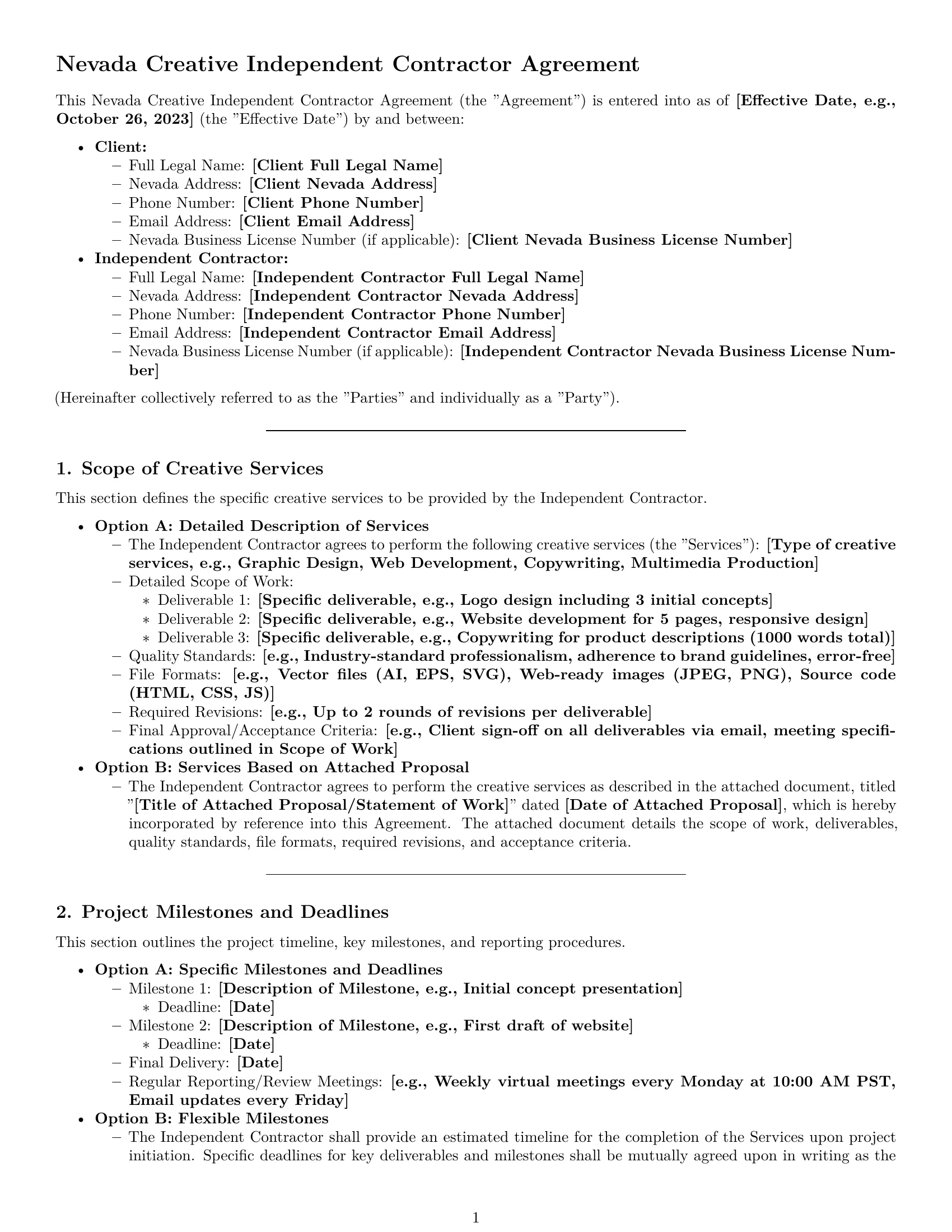 Preview page 1 of Pro Nevada creative independent contractor agreement template