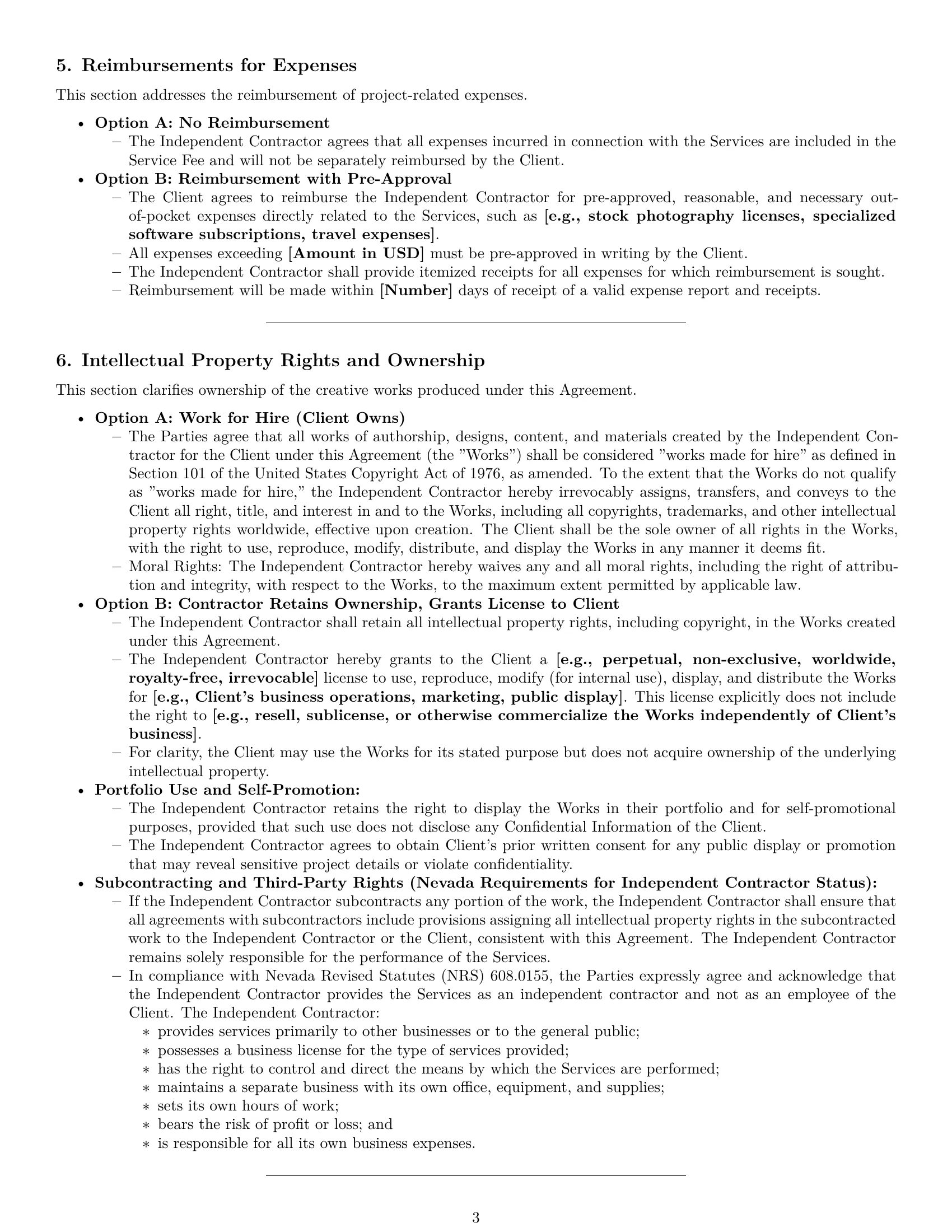Preview page 3 of Pro Nevada creative independent contractor agreement template