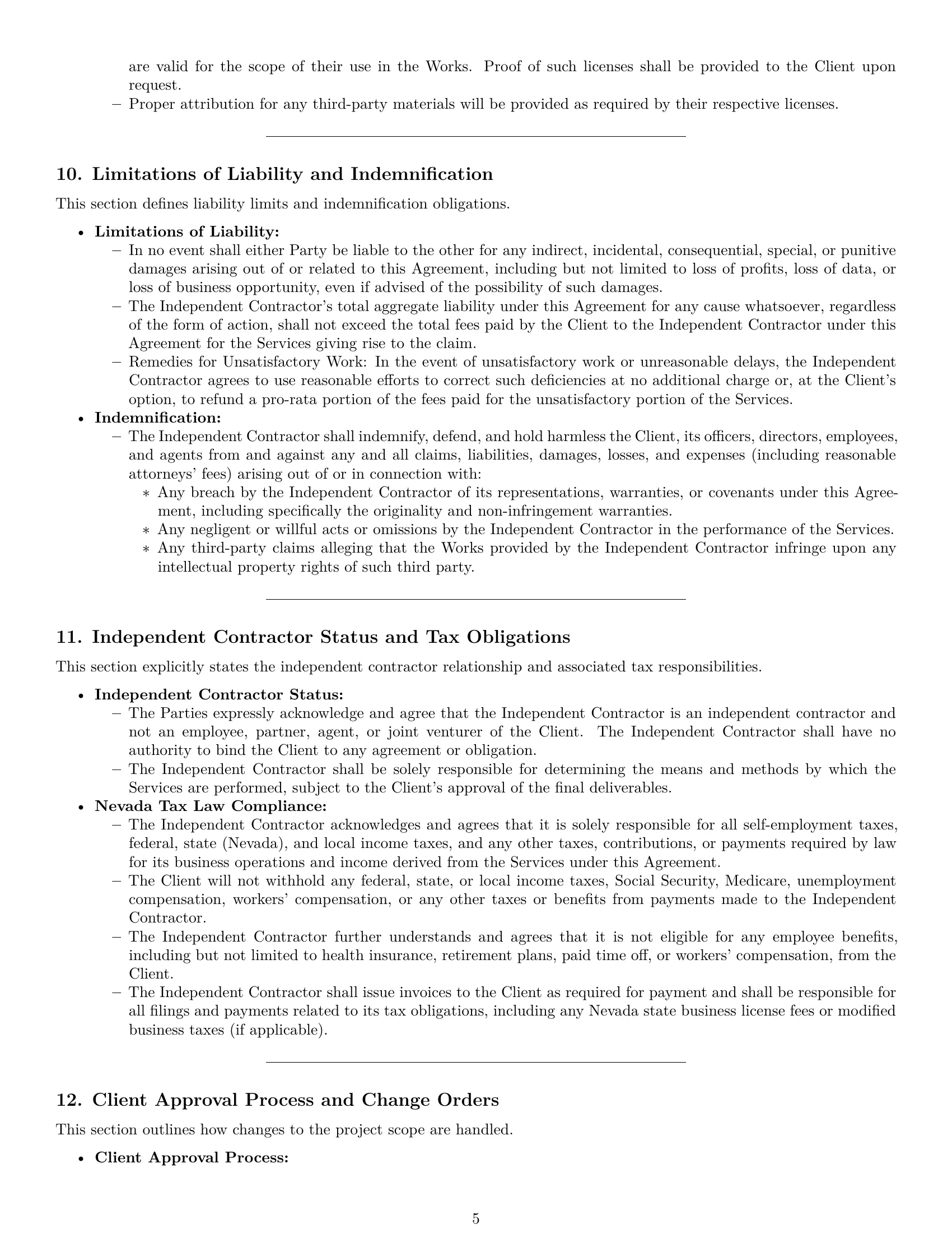 Preview page 5 of Pro Nevada creative independent contractor agreement template