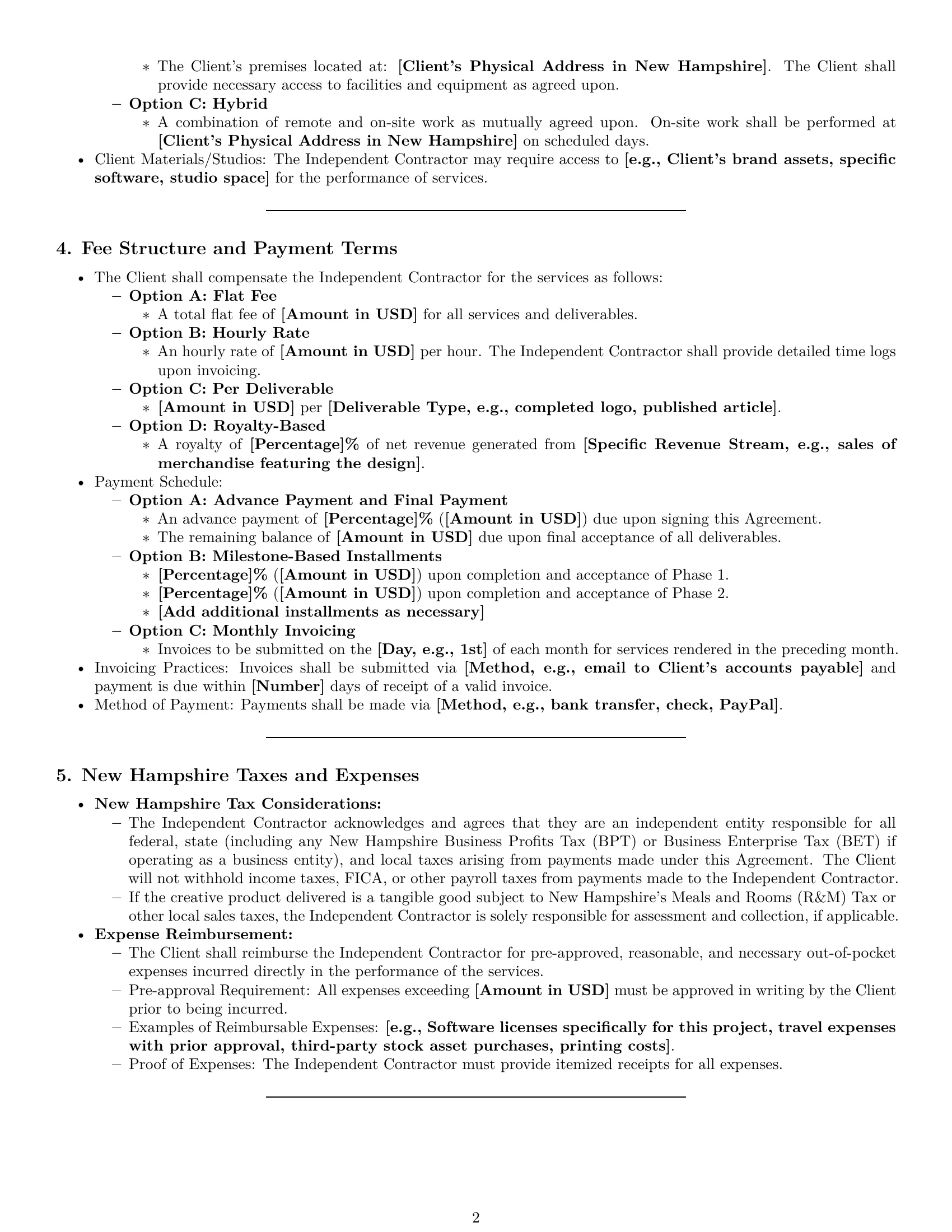 Preview page 2 of Pro New Hampshire creative independent contractor agreement template