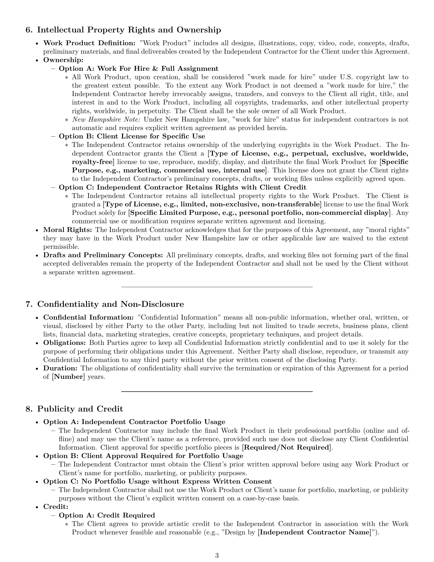 Preview page 3 of Pro New Hampshire creative independent contractor agreement template