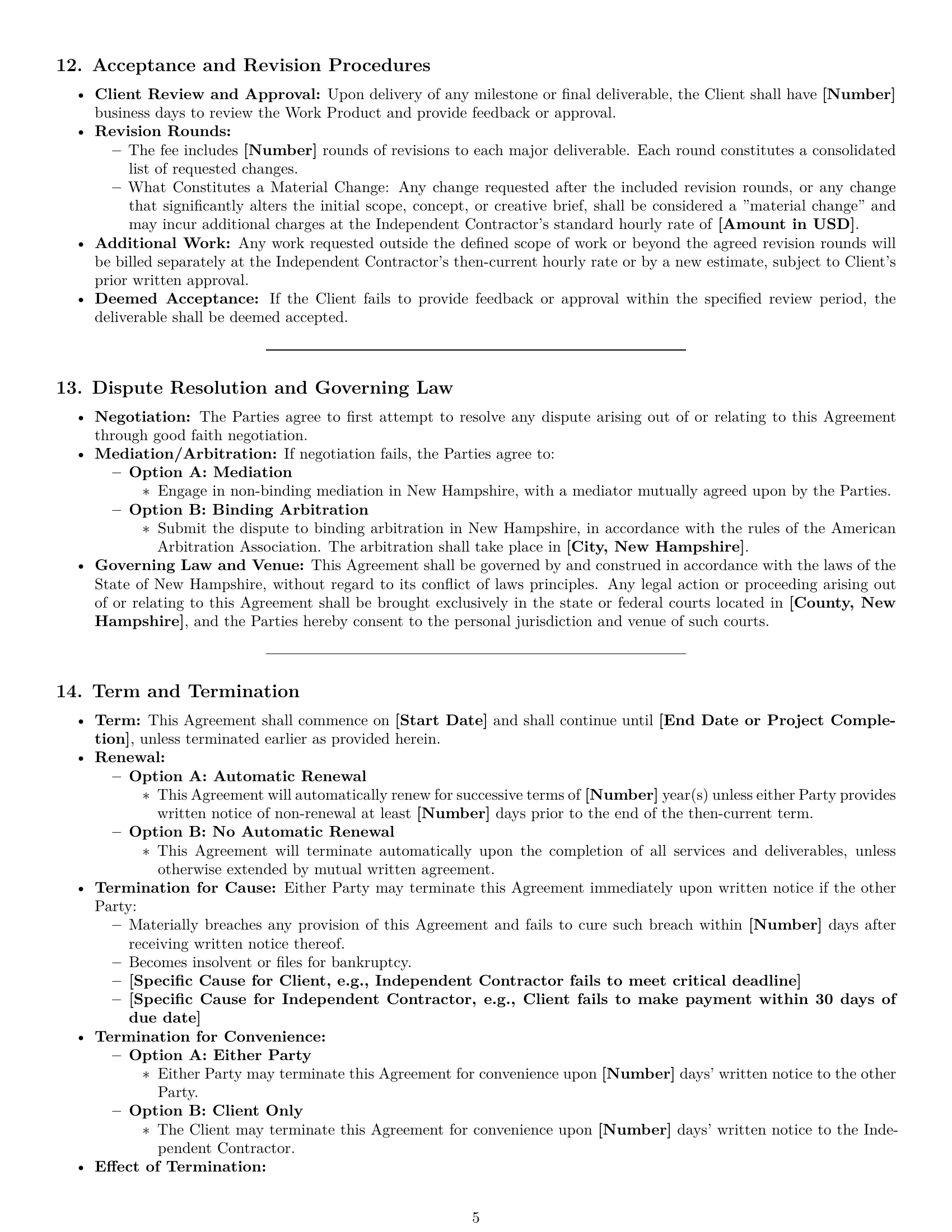 Preview page 5 of Pro New Hampshire creative independent contractor agreement template