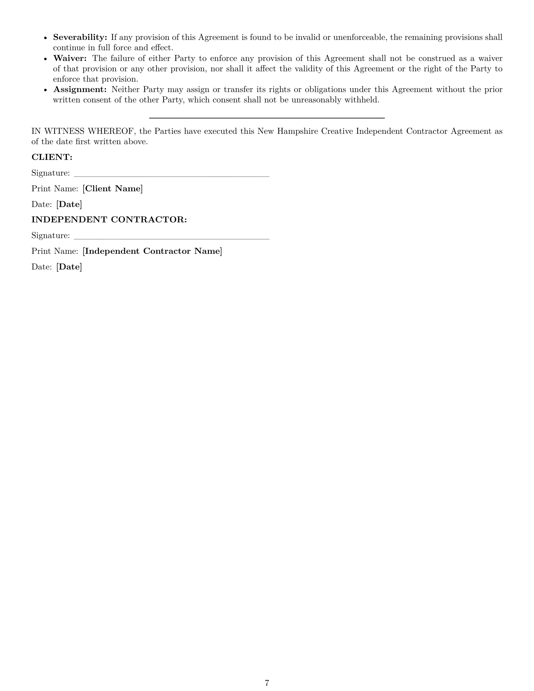 Preview page 7 of Pro New Hampshire creative independent contractor agreement template