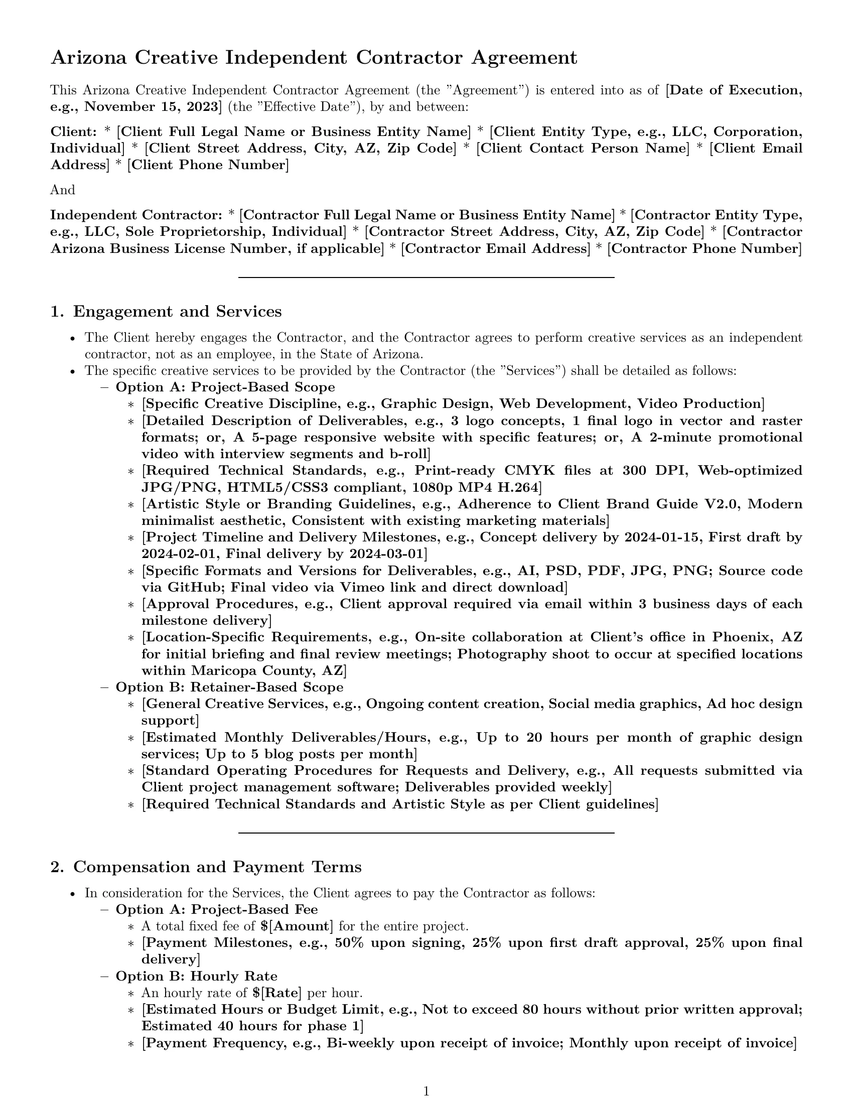 Preview page 1 of Pro Arizona creative independent contractor agreement template