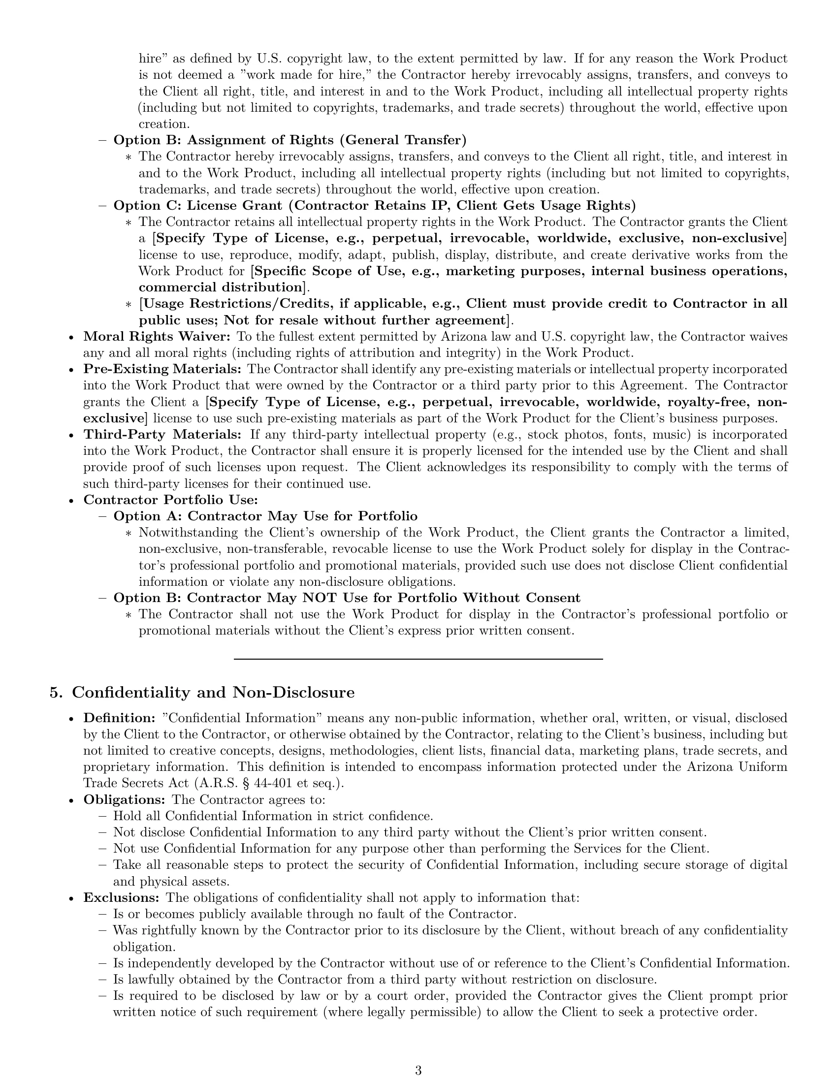 Preview page 3 of Pro Arizona creative independent contractor agreement template