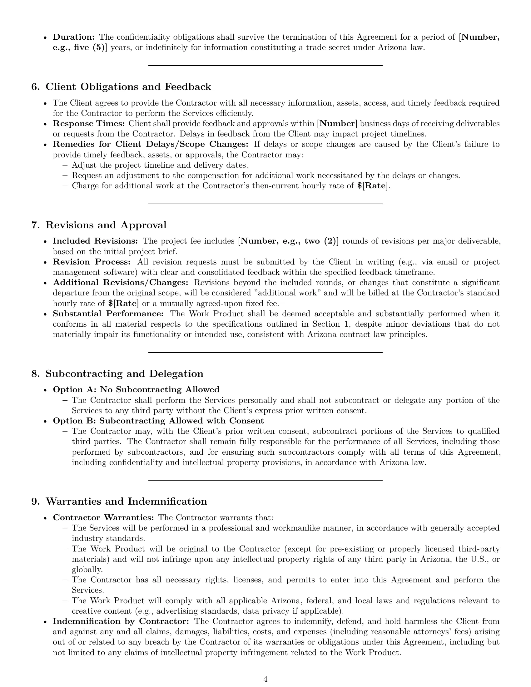 Preview page 4 of Pro Arizona creative independent contractor agreement template