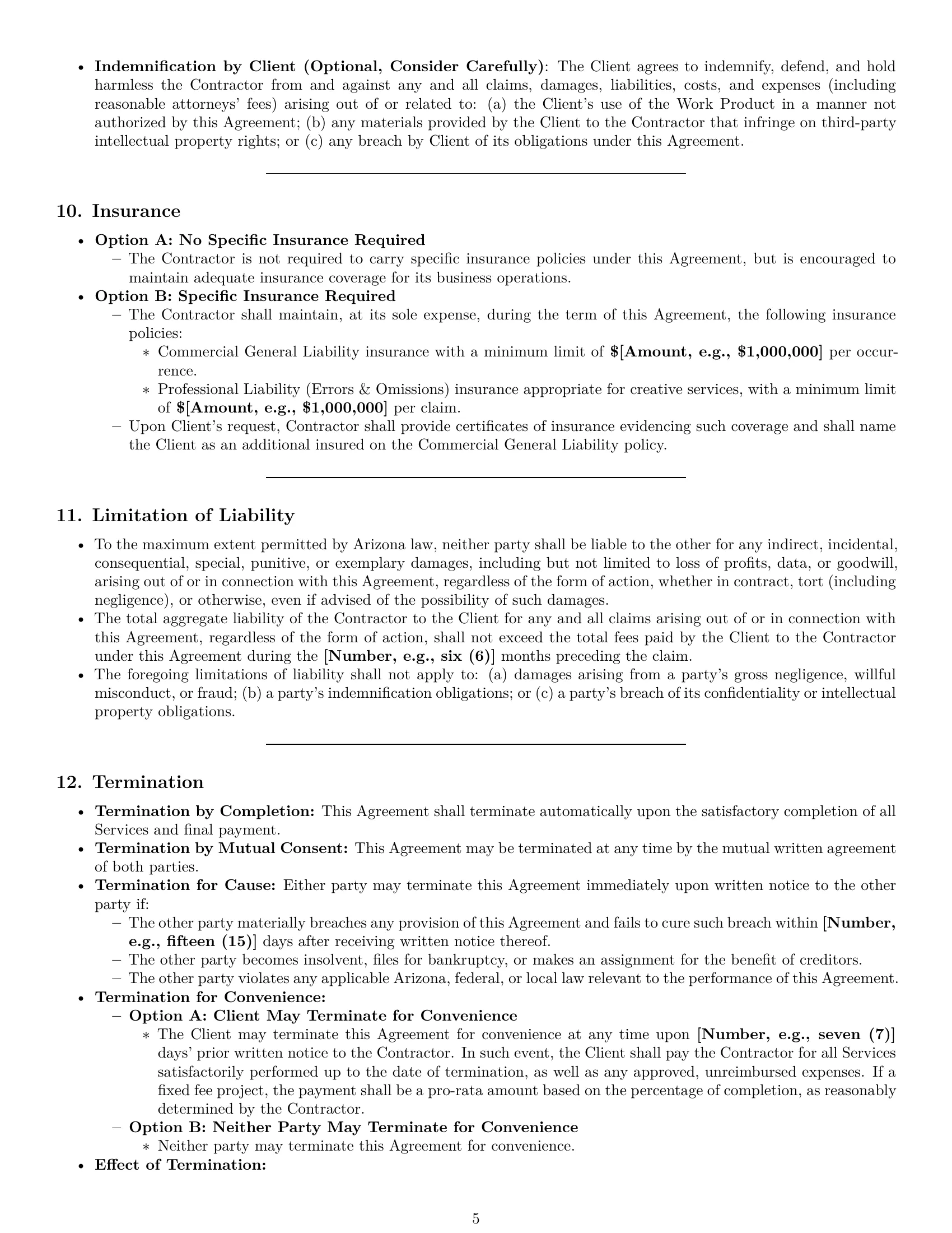 Preview page 5 of Pro Arizona creative independent contractor agreement template