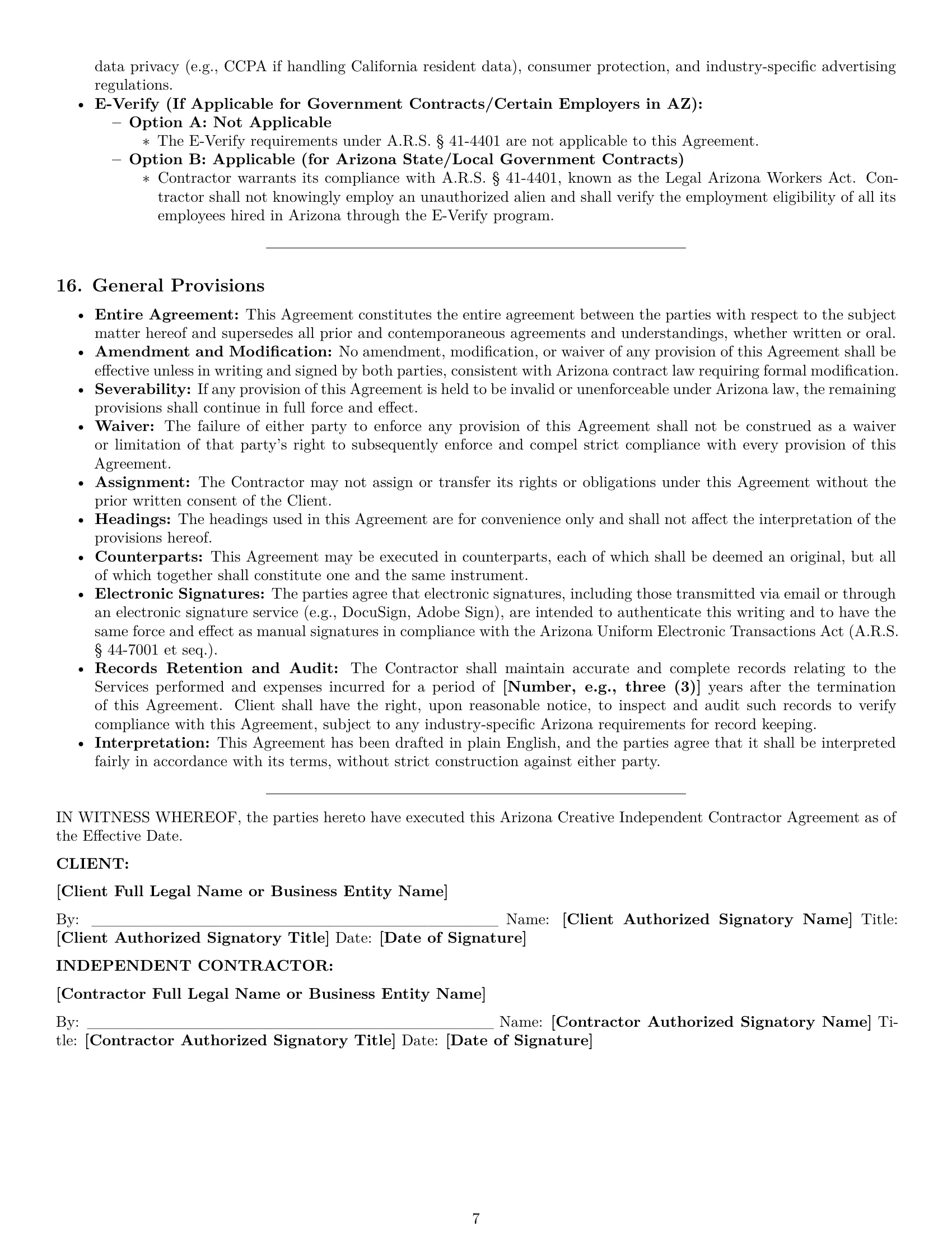 Preview page 7 of Pro Arizona creative independent contractor agreement template