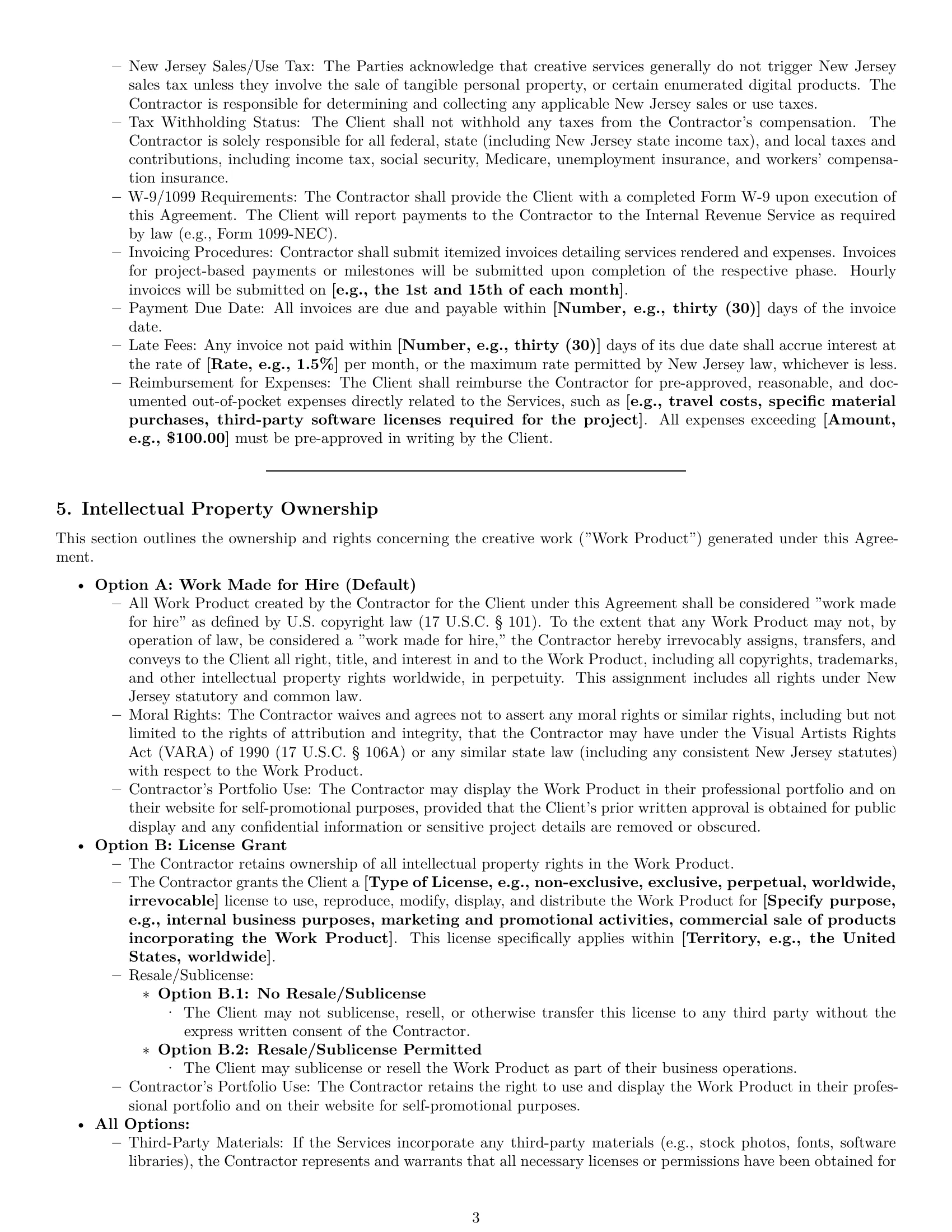 Preview page 3 of Pro New Jersey creative independent contractor agreement template