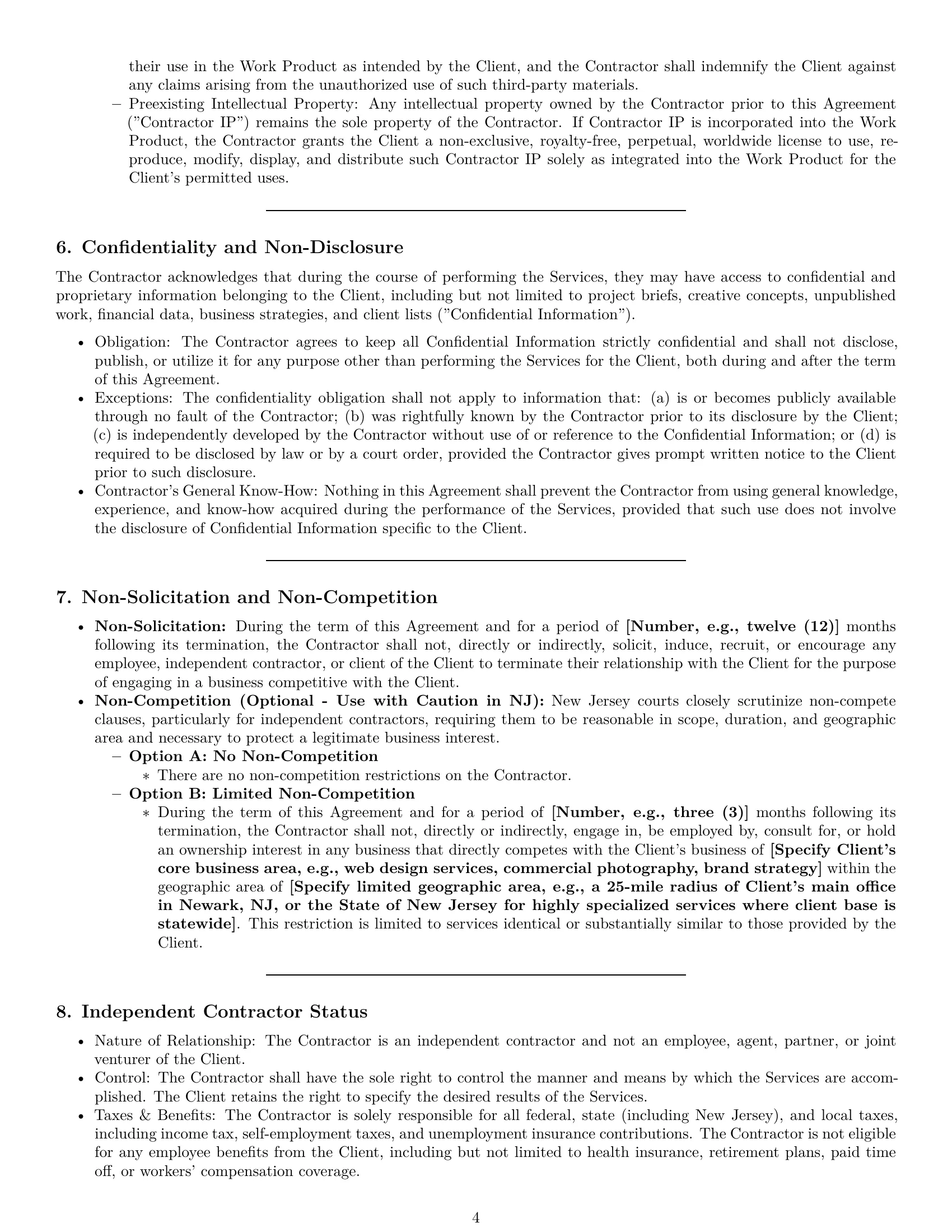 Preview page 4 of Pro New Jersey creative independent contractor agreement template