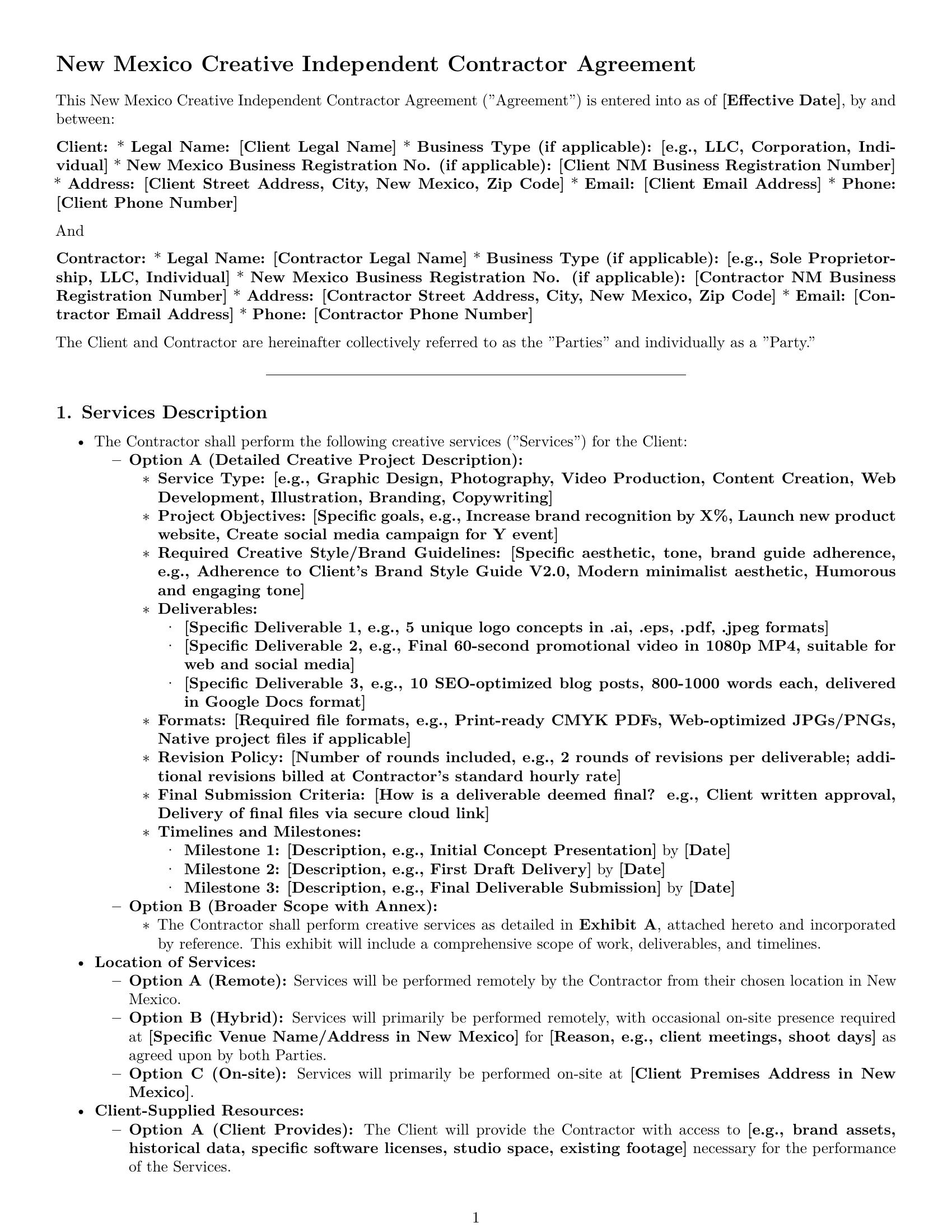 Preview page 1 of Pro New Mexico creative independent contractor agreement template